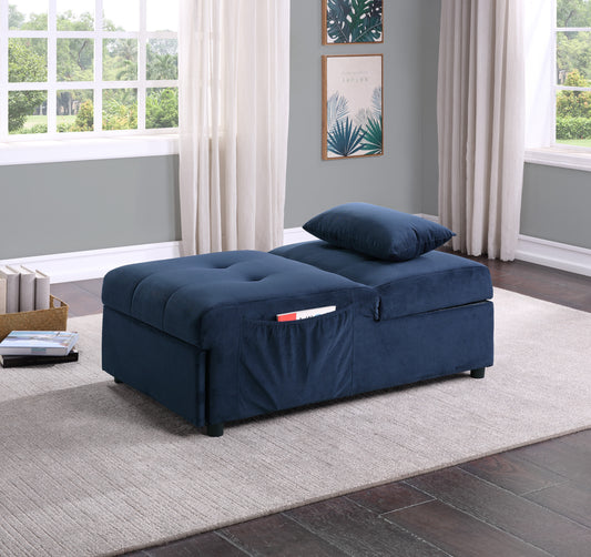 TREATLIFE HOME Modern Lift Storage Bench with Pull-Out Bed, Dark Blue Velvet Upholstery, Multi-Functional Design