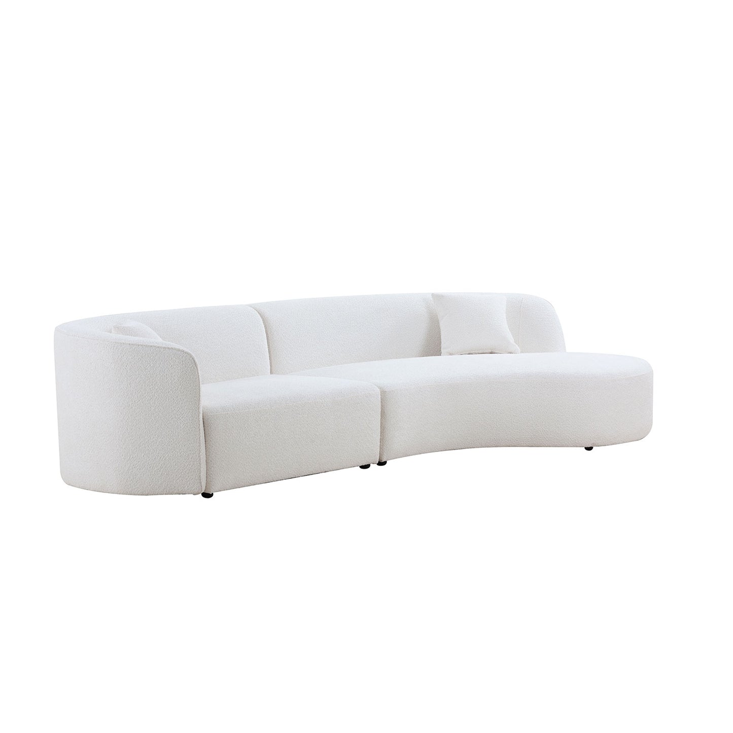 White boucle curved sofa with plush cushions modern living room furniture