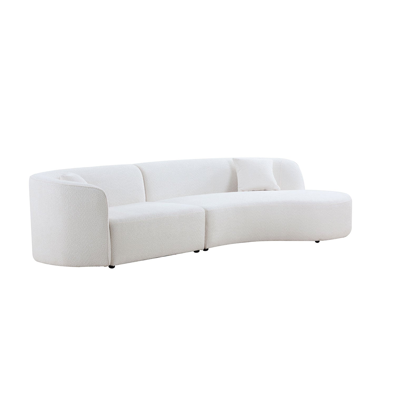 White boucle curved sofa with plush cushions modern living room furniture