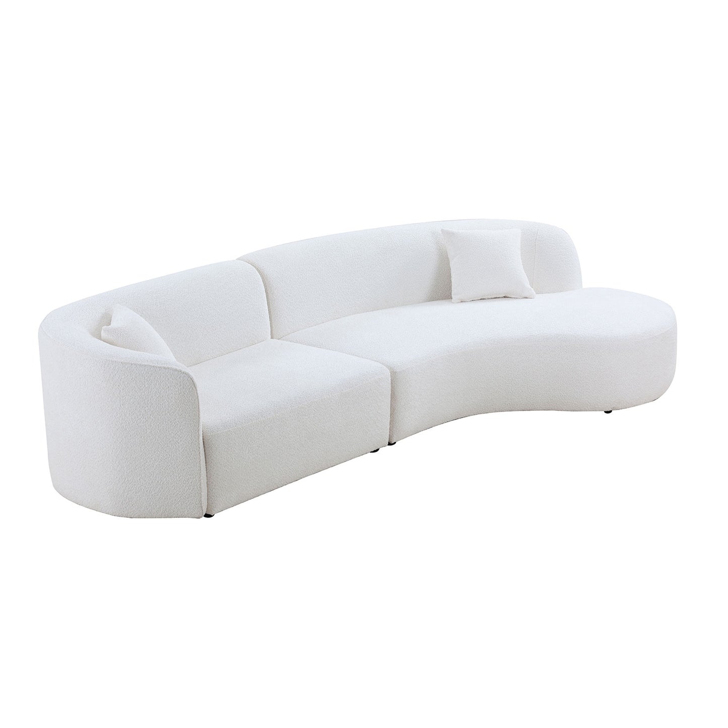 White boucle modular curved sofa with plush cushions modern living room furniture