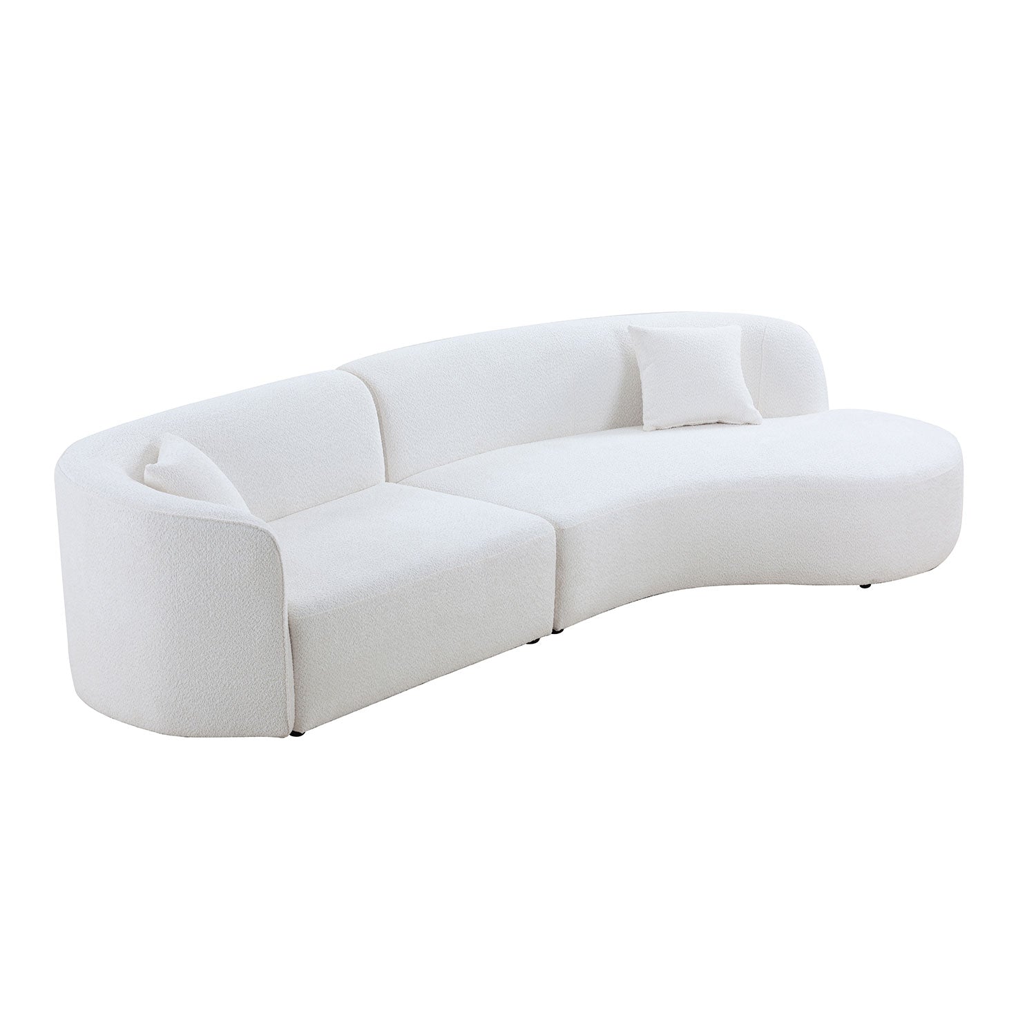 White boucle modular curved sofa with plush cushions modern living room furniture