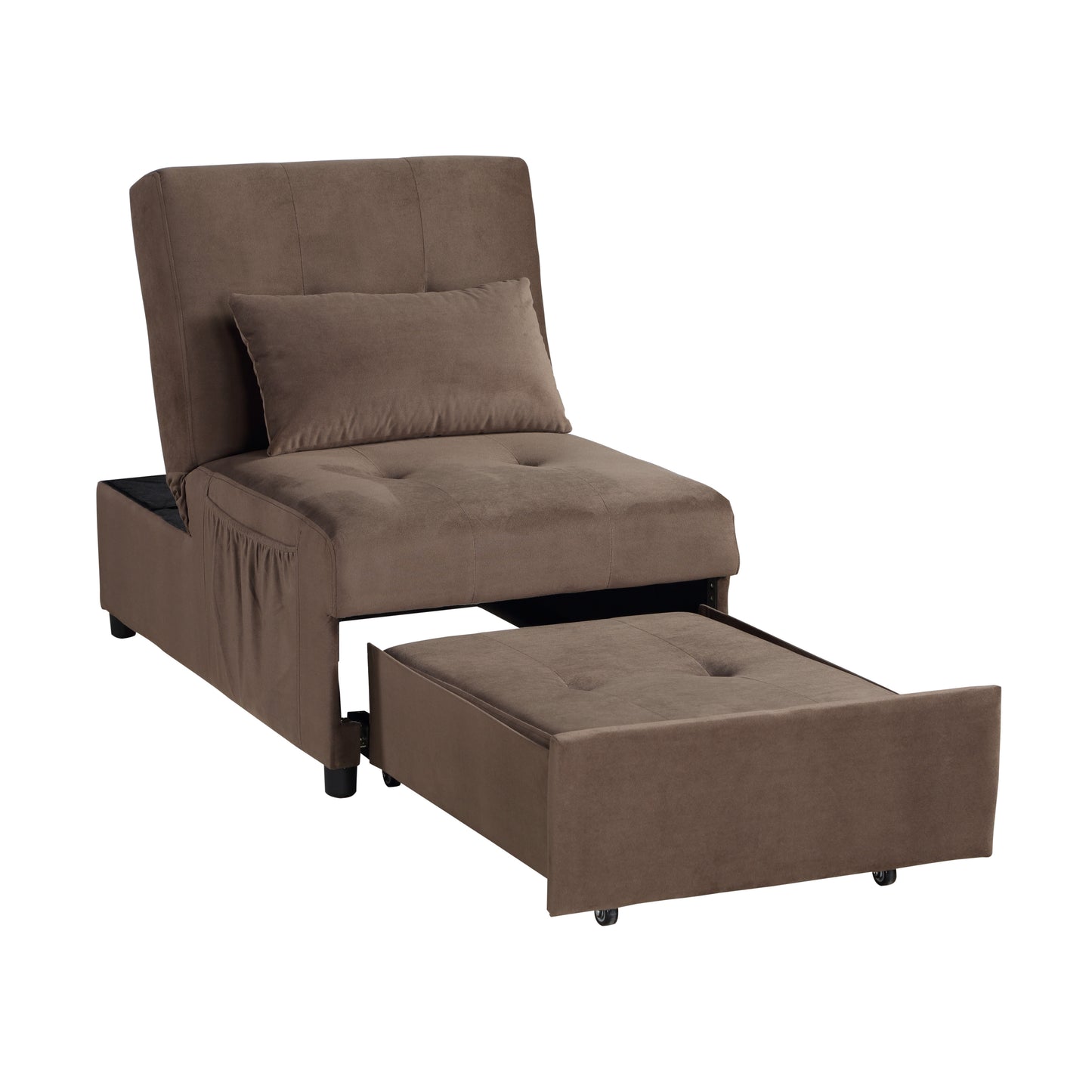 Brown microfiber sofa bed with pullout ottoman