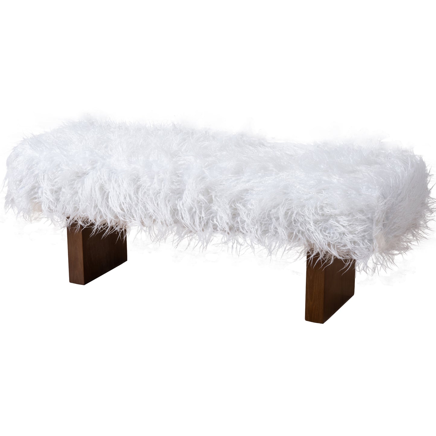 White shag bench with dark wood legs a cozy accent for any room
