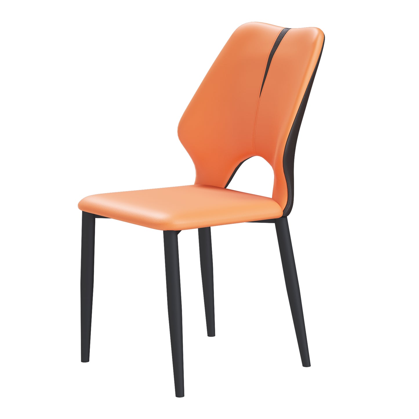 Modern orange faux leather dining chair with black metal legs