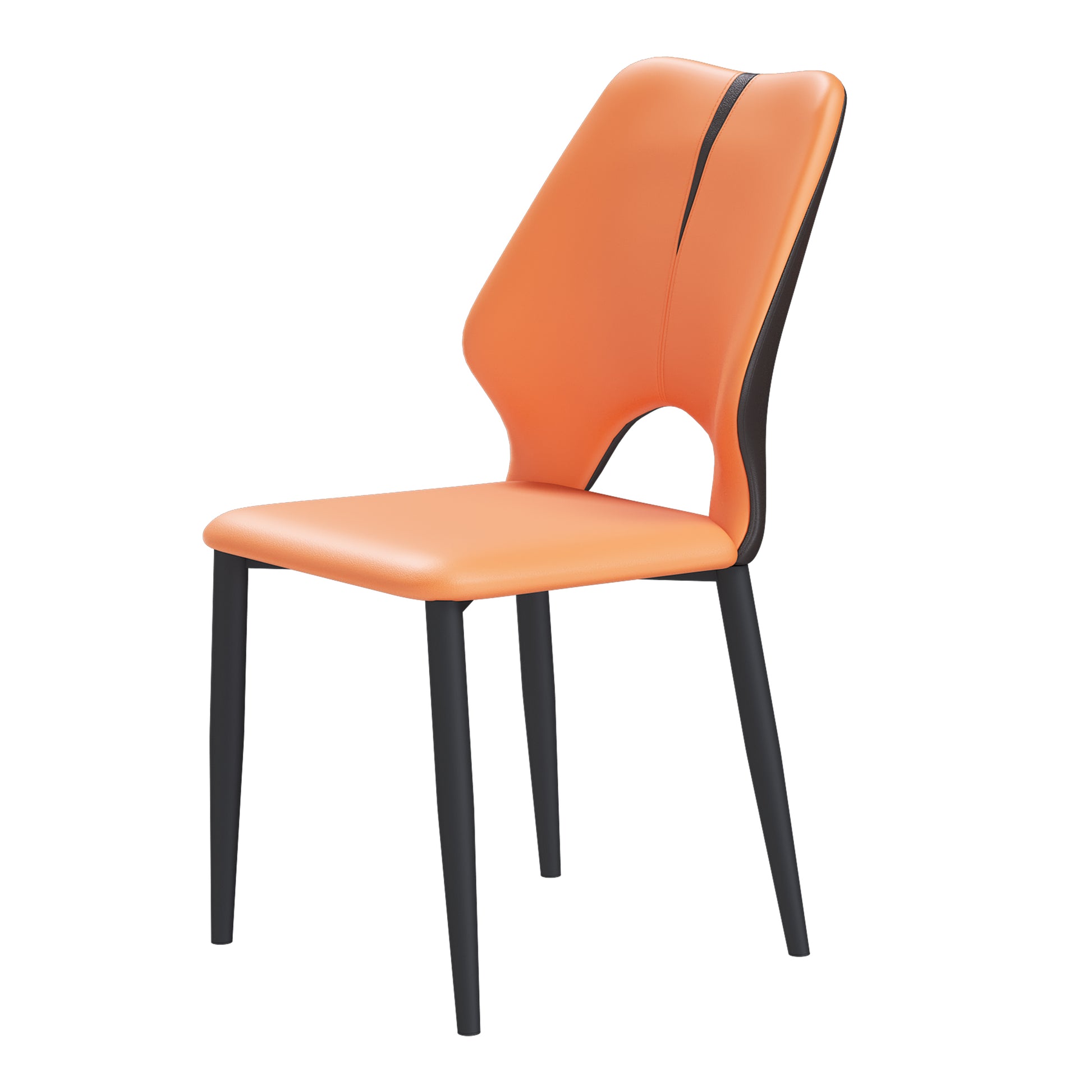 Modern orange faux leather dining chair with black metal legs
