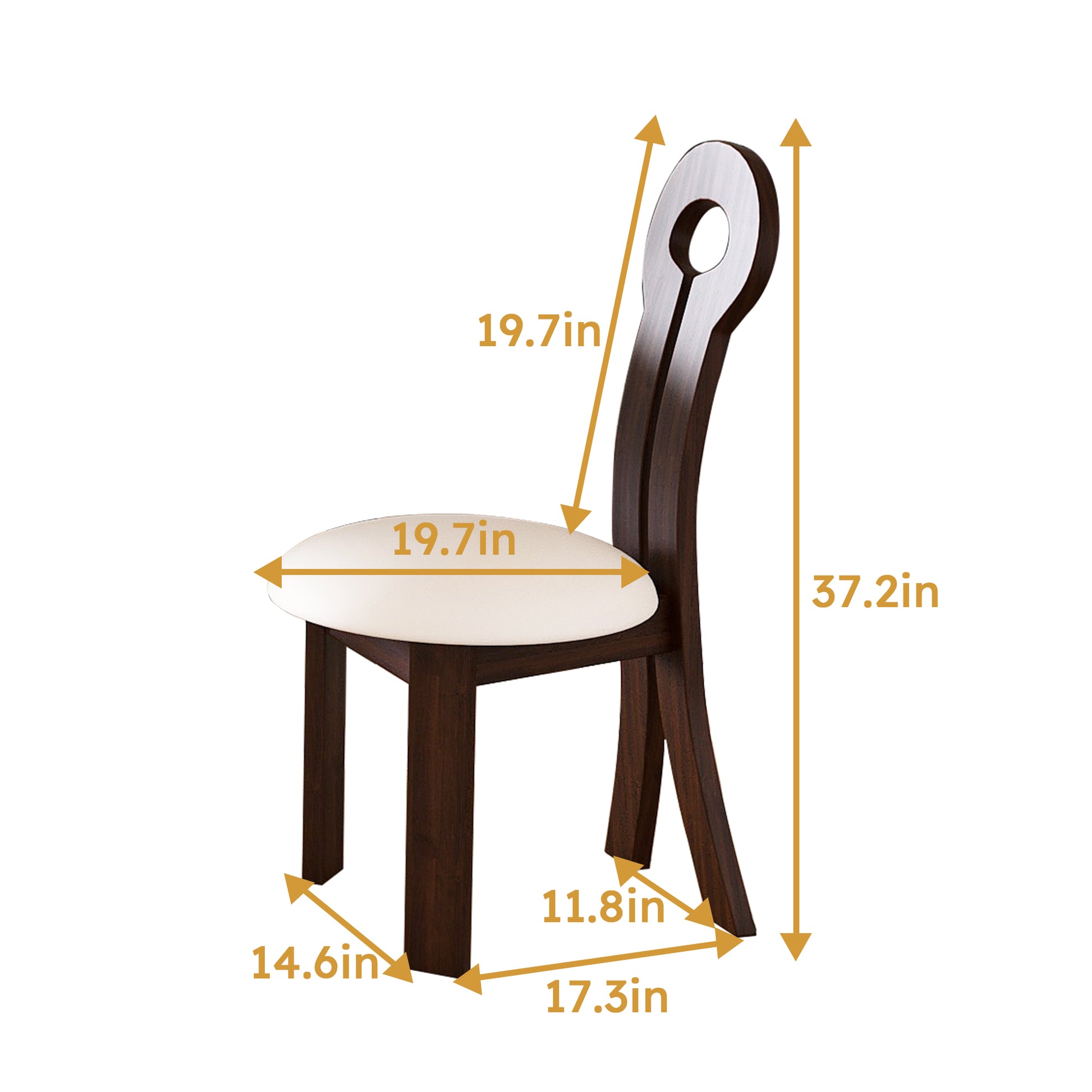 Dark wood dining chair with white upholstered seat  inch width