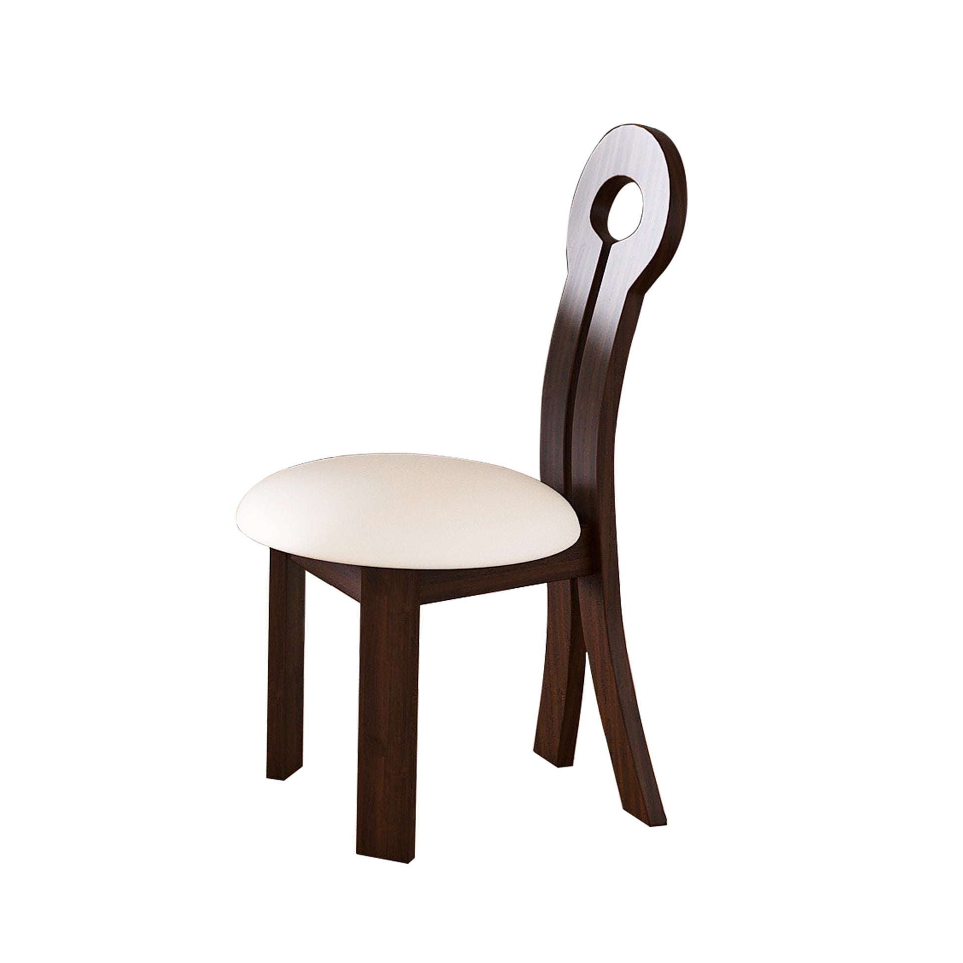 Dark wood dining chair with ivory upholstered seat and unique sculpted backrest