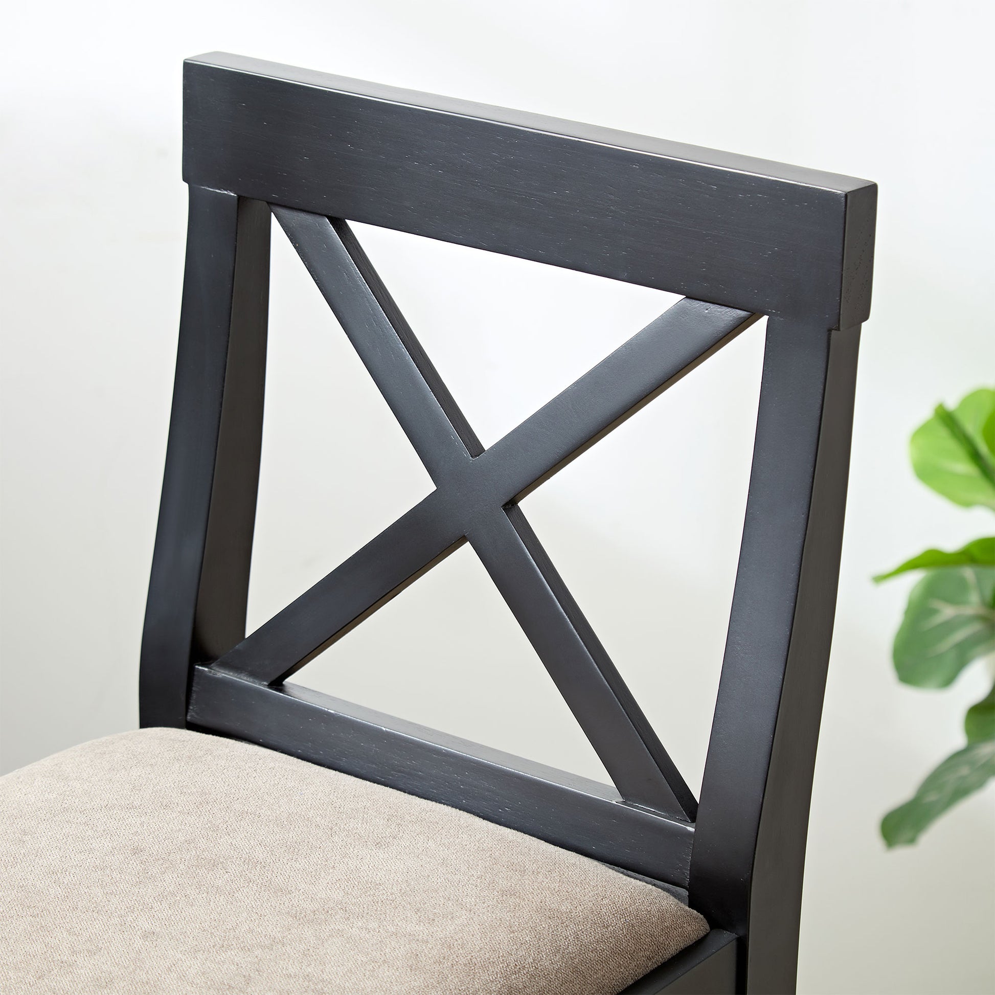 Dark gray wooden bar stool with cushioned seat