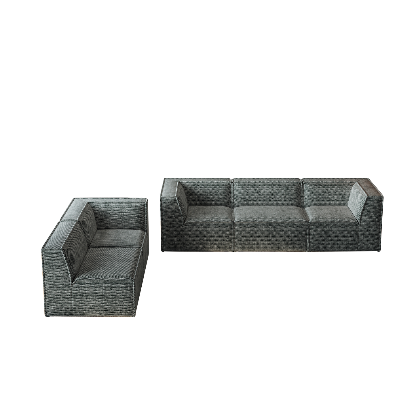 Modern grey fabric sectional sofa with clean lines and modular design