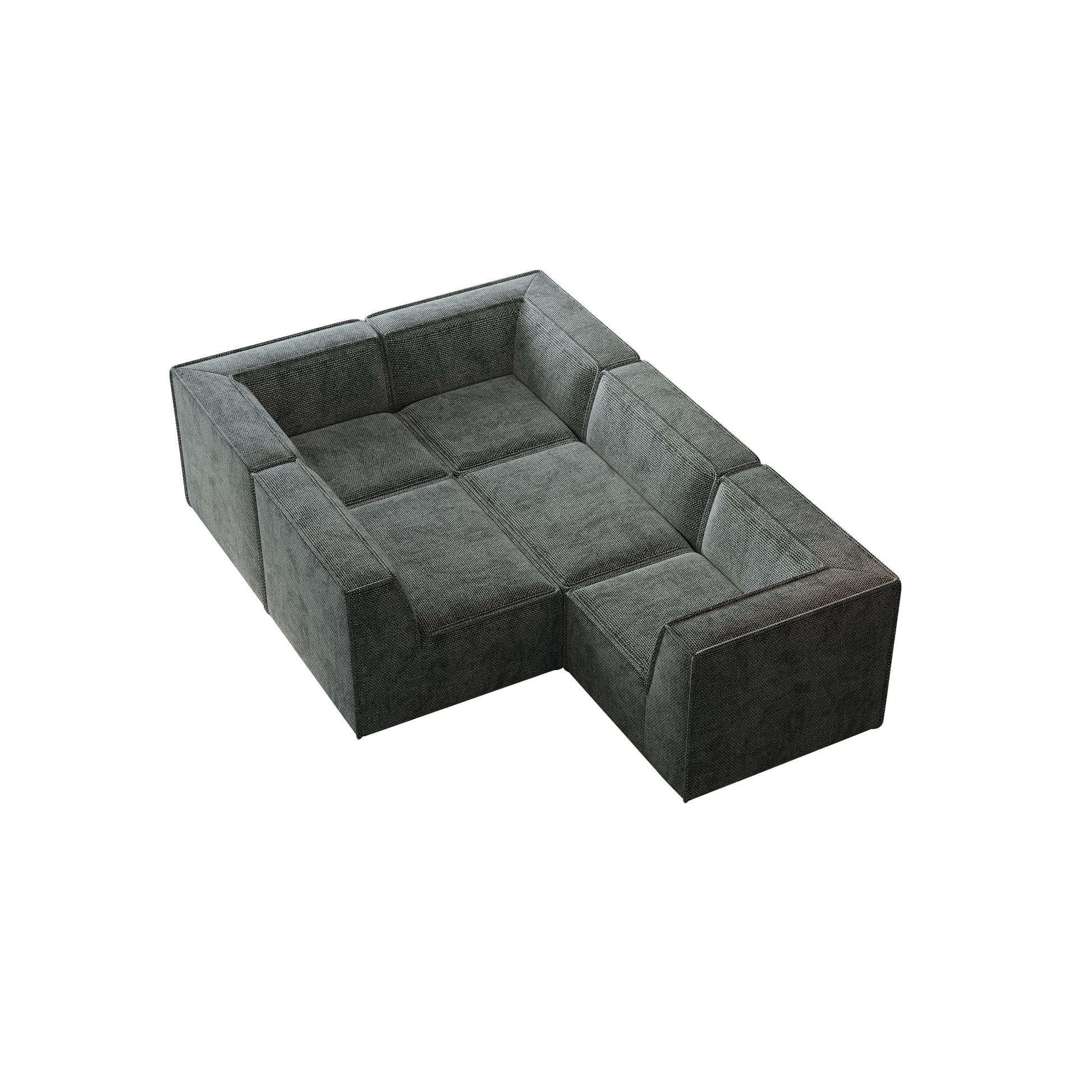 Dark gray sectional modular sofa with textured fabric and clean lines