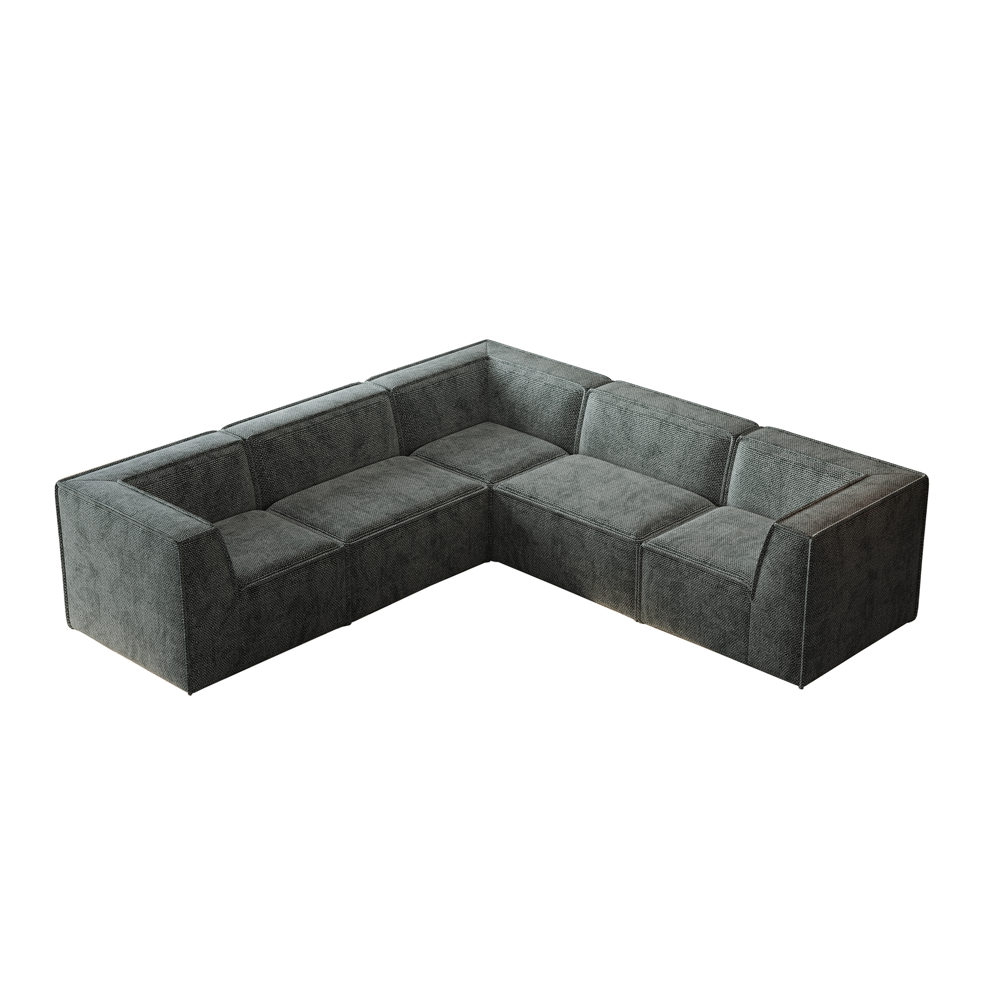 Dark gray textured fabric sectional sofa with clean modern lines