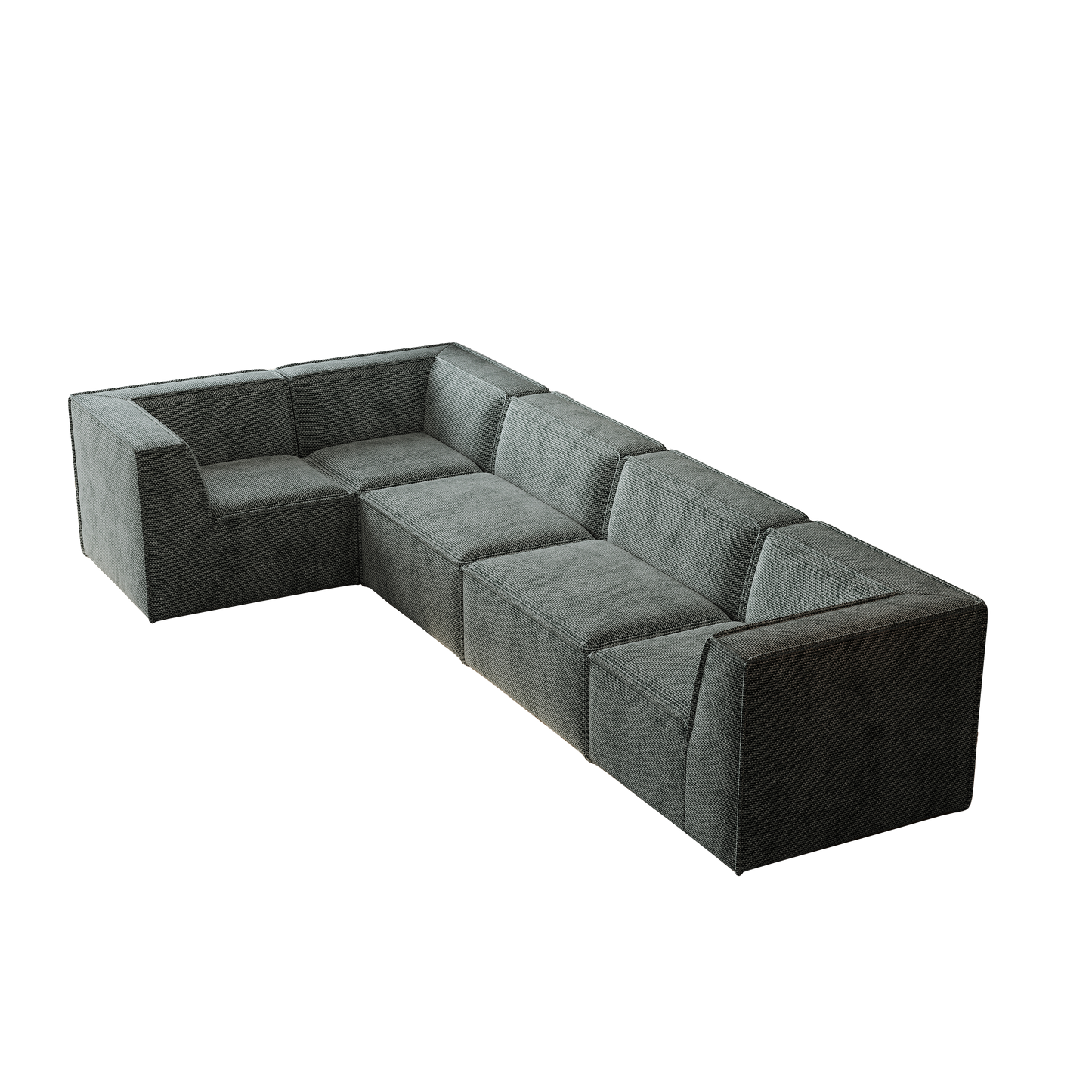 Charcoal grey modular sectional sofa with textured fabric and clean lines