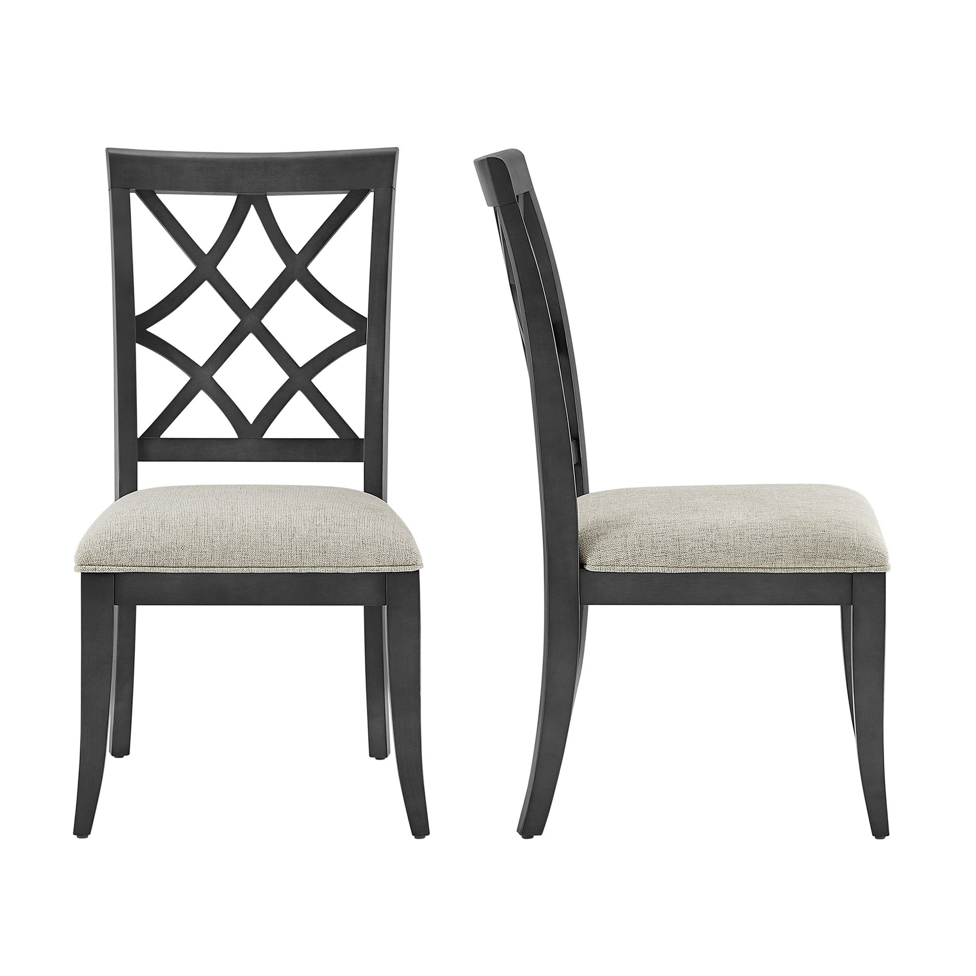 Dark gray dining chair with diamond back and upholstered seat