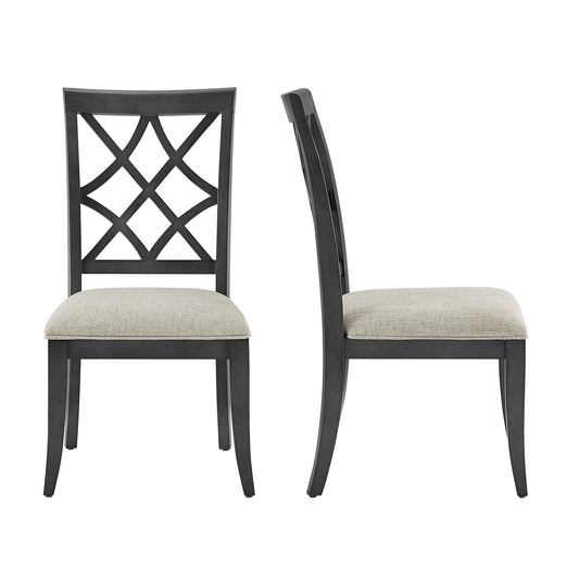 Dark gray dining chair with diamond back and upholstered seat