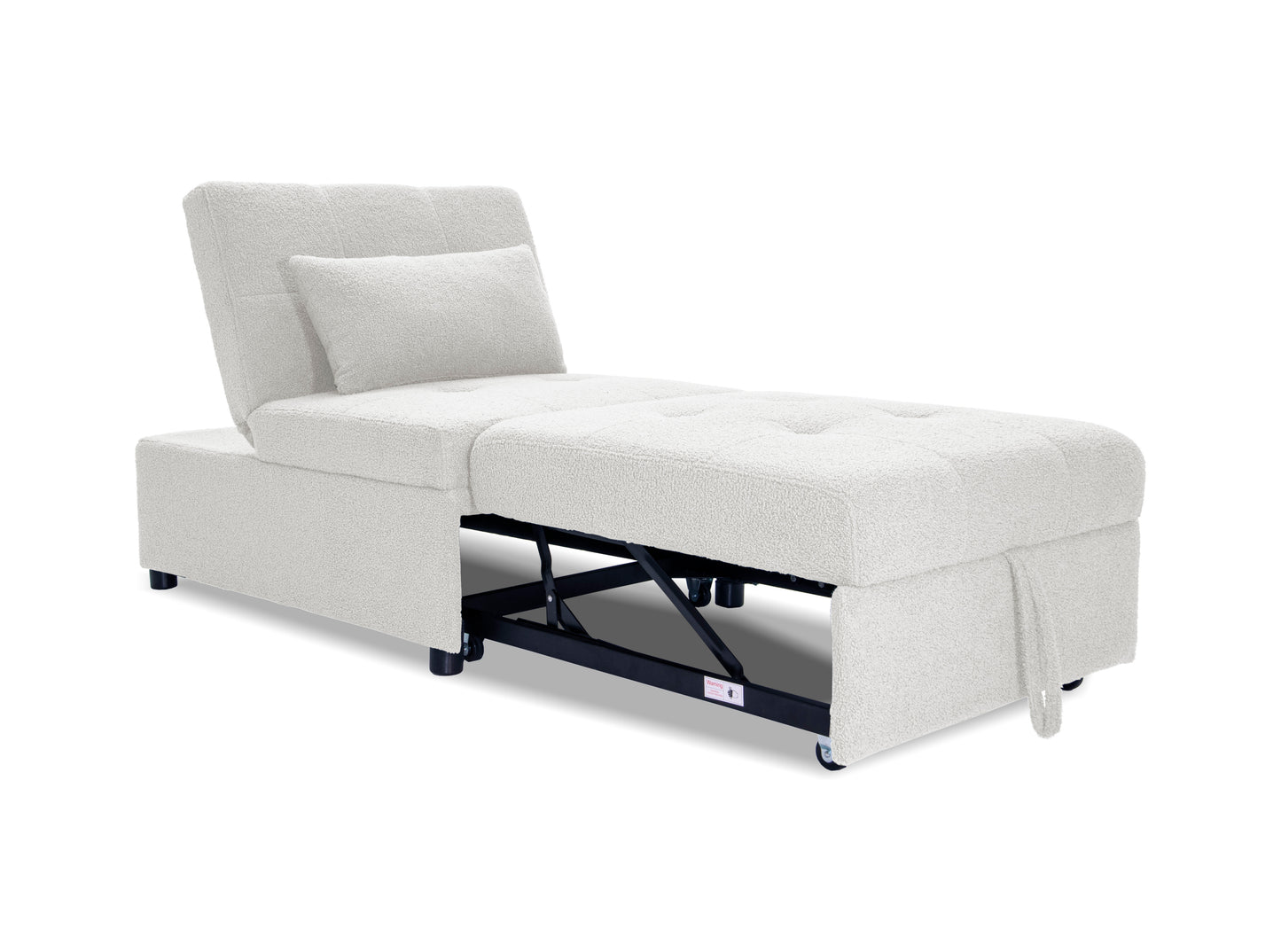 Cream boucle fabric convertible sofa bed with pullout ottoman for modern living rooms