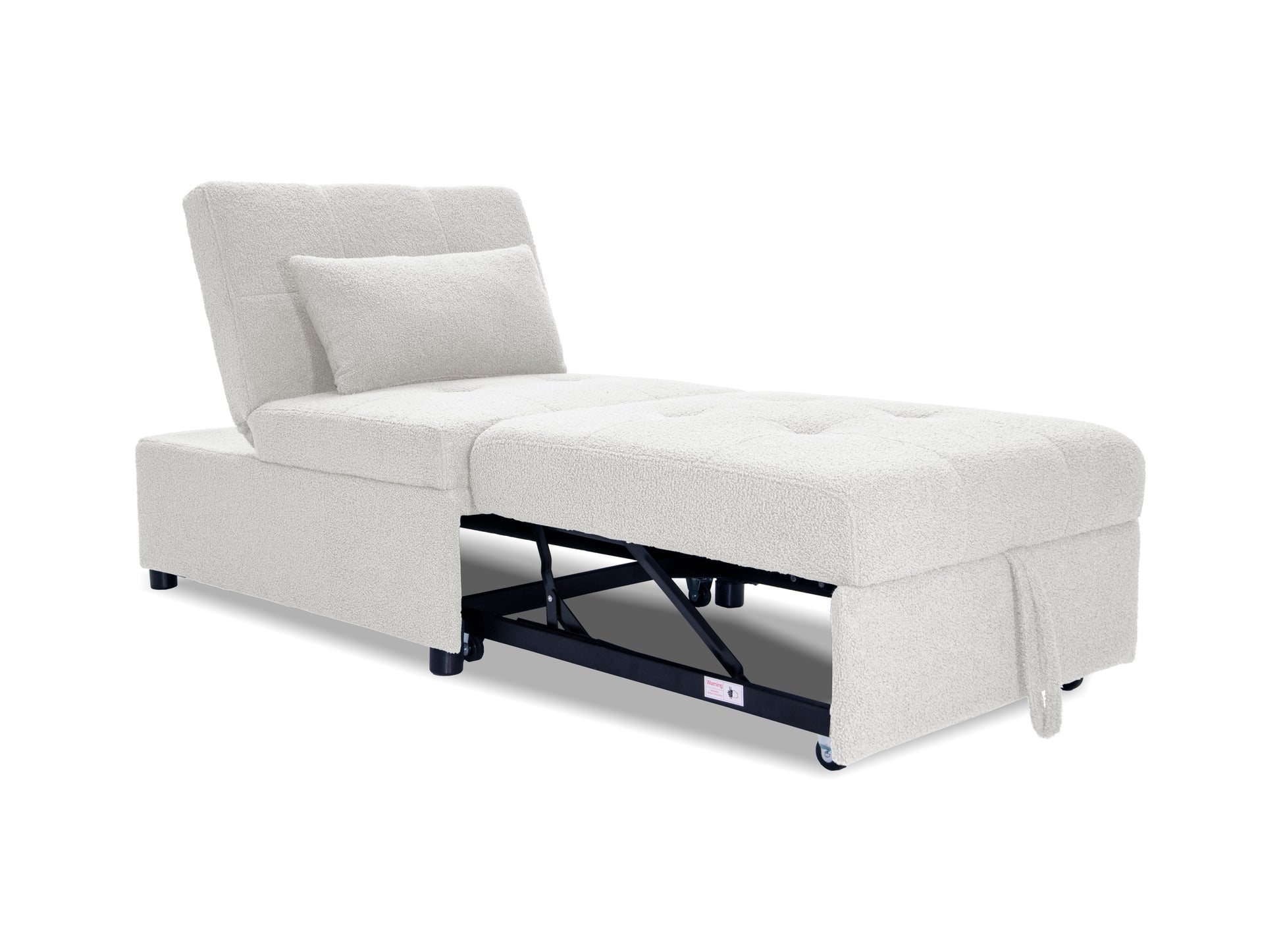 Cream boucle fabric convertible sofa bed with pullout ottoman for modern living rooms