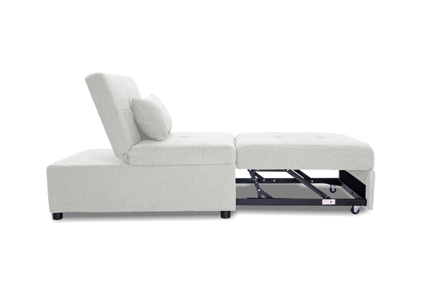 Light grey textured fabric sofa bed with pullout ottoman versatile for small spaces