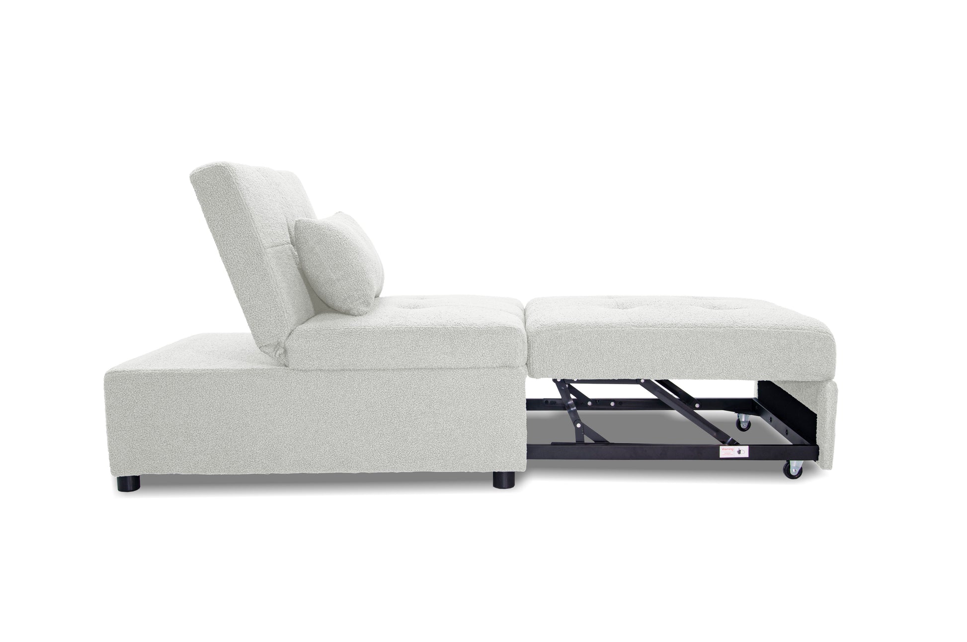 Light grey textured fabric sofa bed with pullout ottoman versatile for small spaces