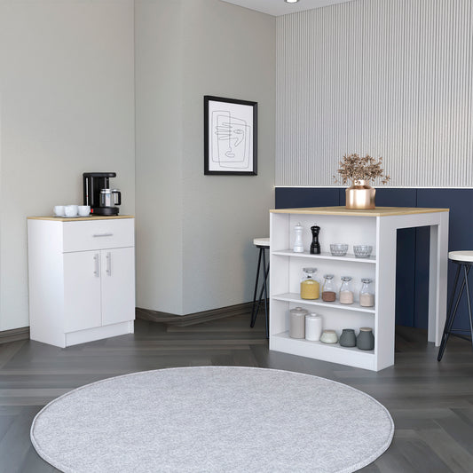 White kitchen cabinet with silver handles ideal for small space storage