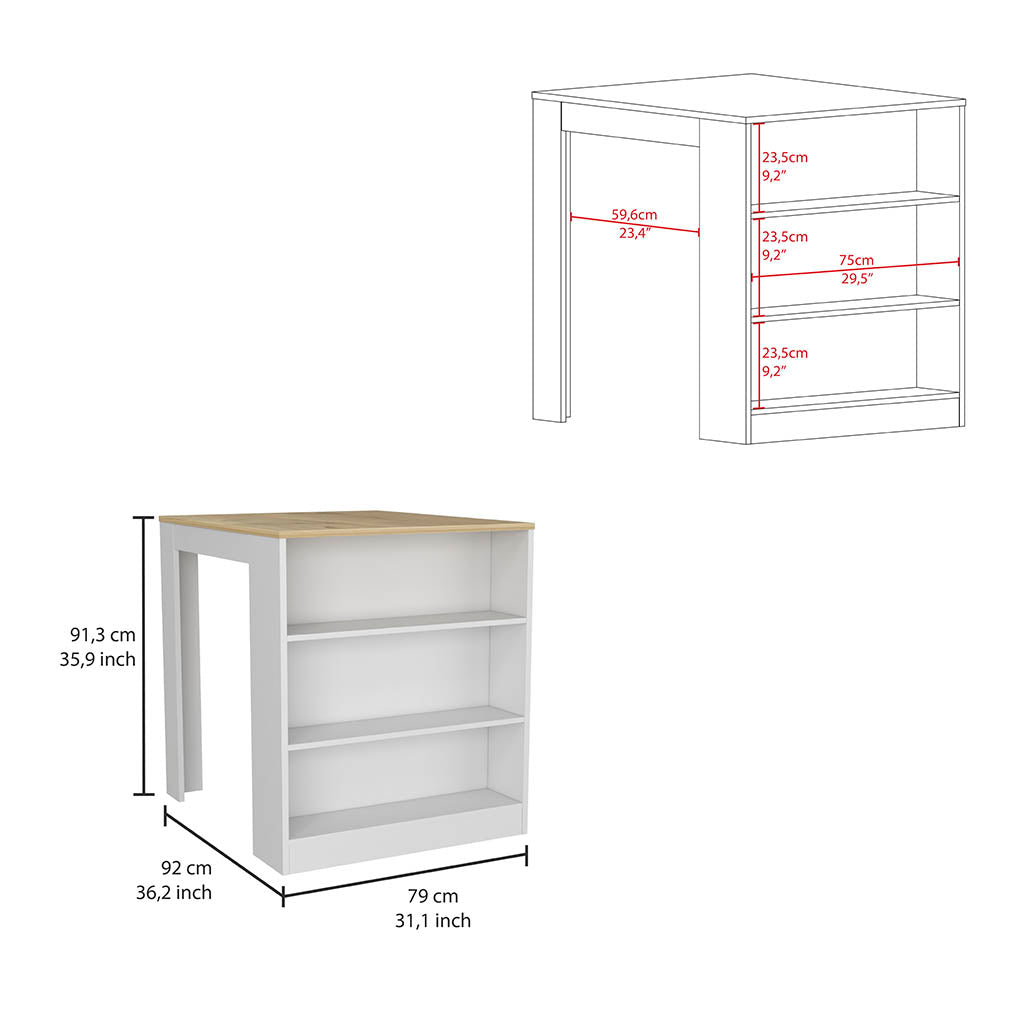 White and wood effect bar table with integrated shelving