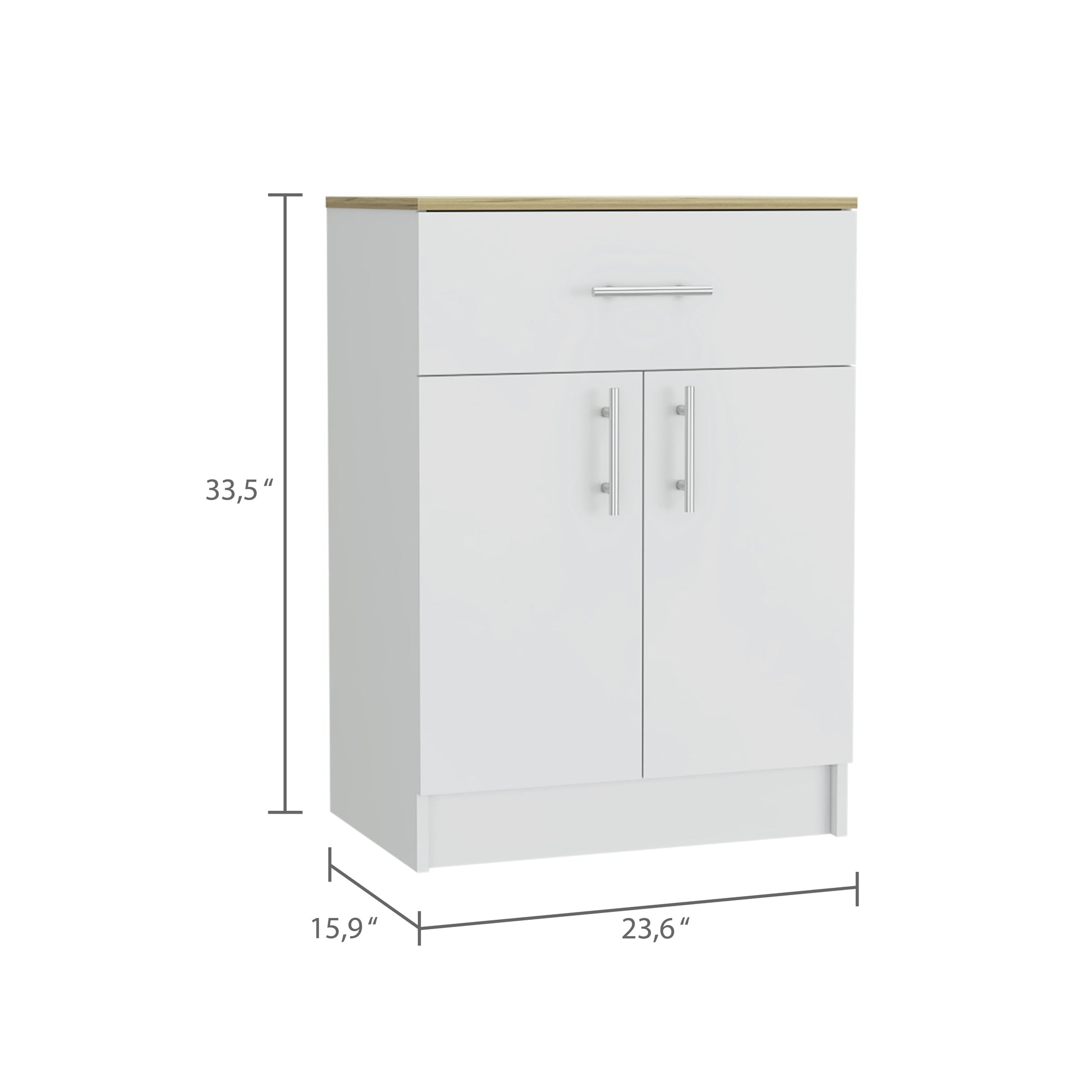 White bathroom vanity with one drawer and two cabinet doors