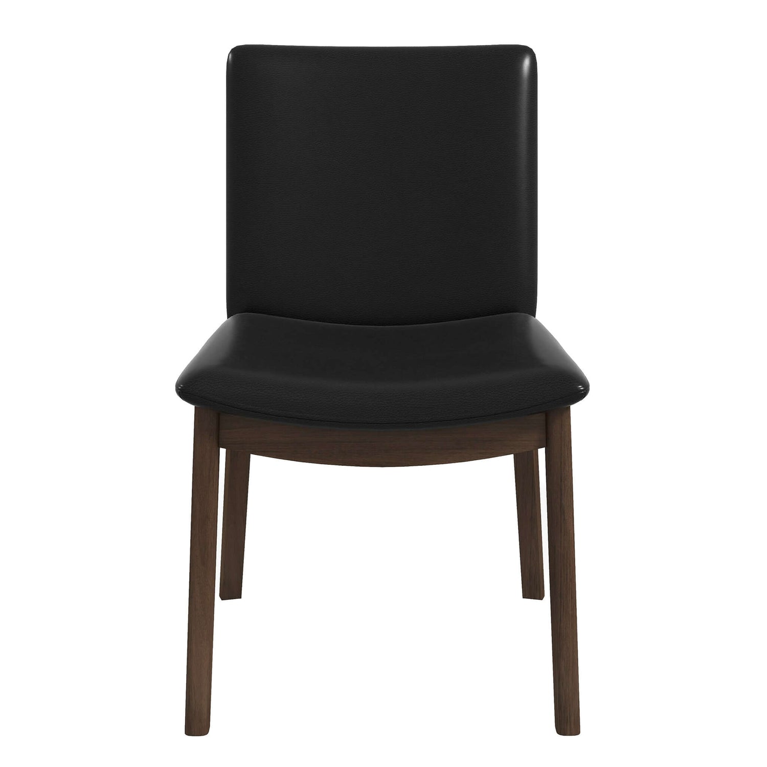 Black leather dining chair with dark wood legs modern design