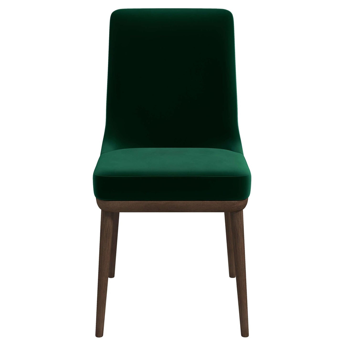 Emerald green velvet dining chair with dark wood legs