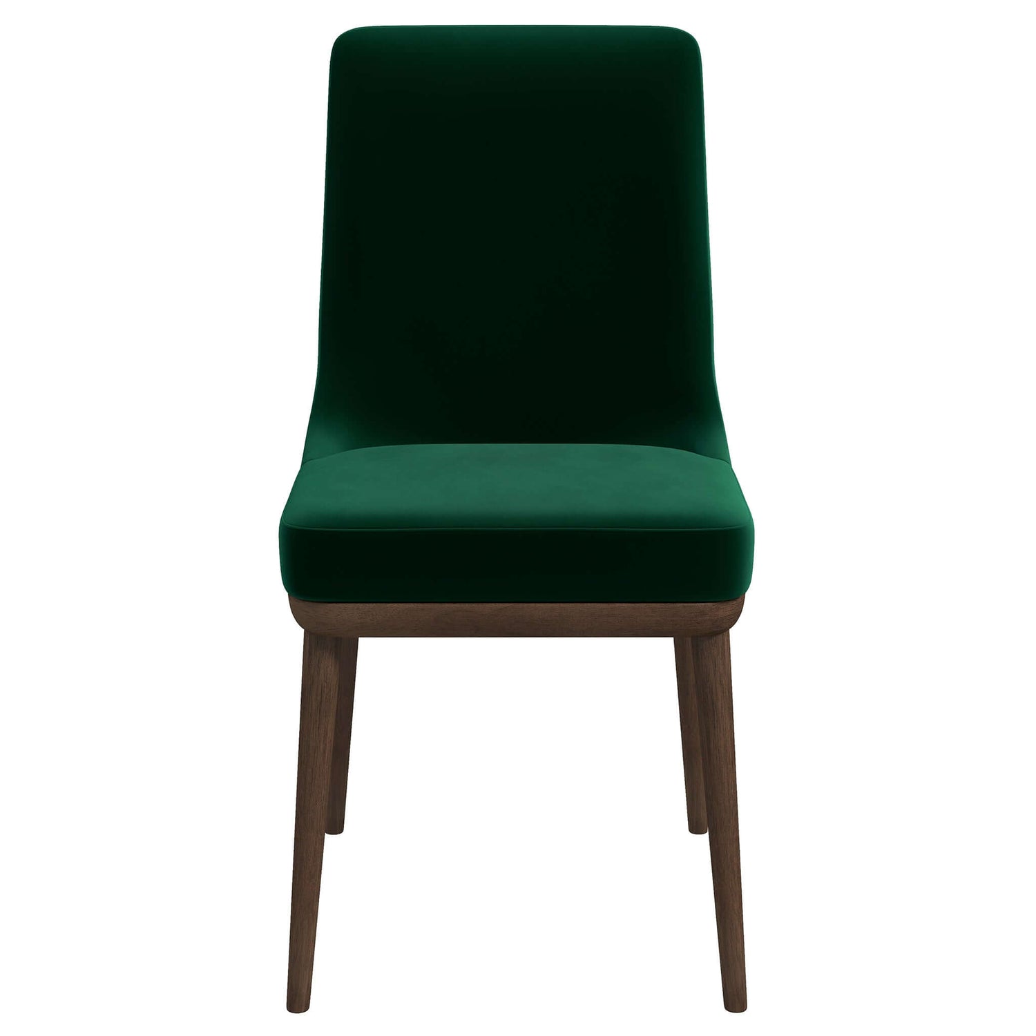 Emerald green velvet dining chair with dark wood legs