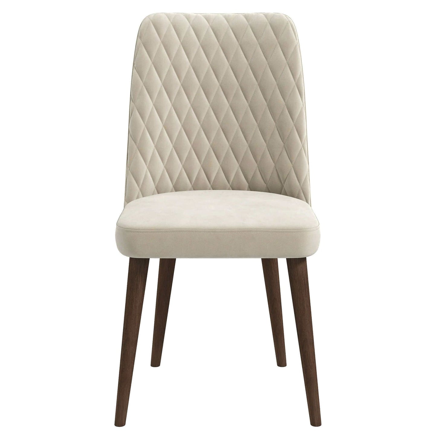 Beige quilted velvet dining chair with tapered wooden legs