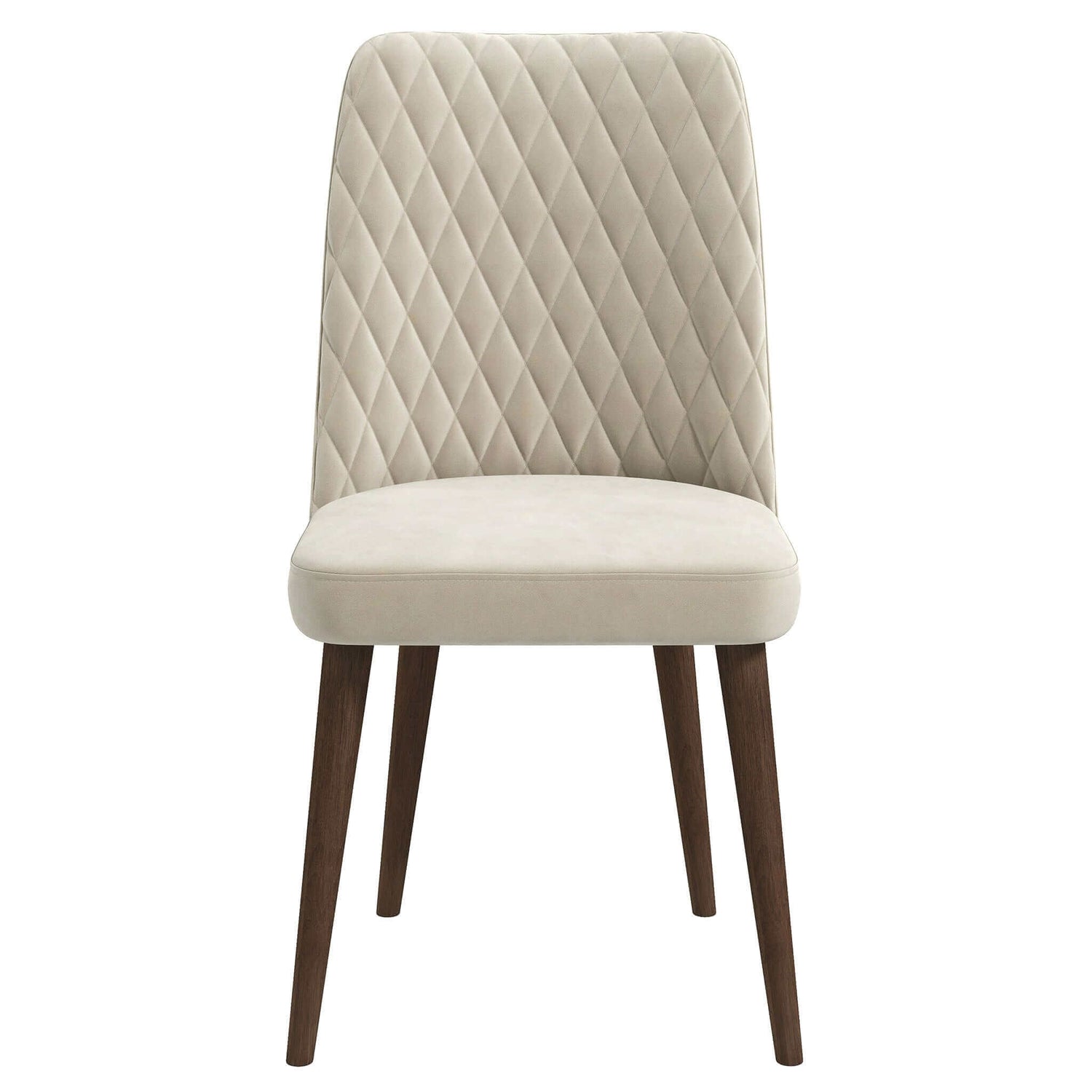 Beige quilted velvet dining chair with tapered wooden legs