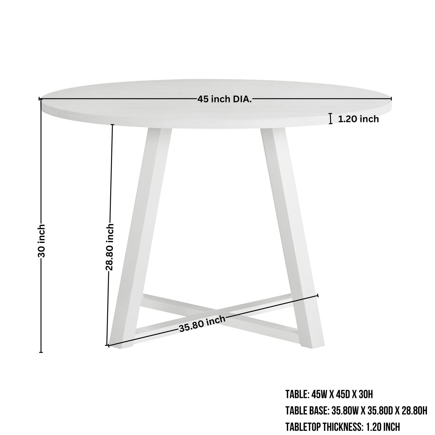 White round dining table  inch diameter  inch height