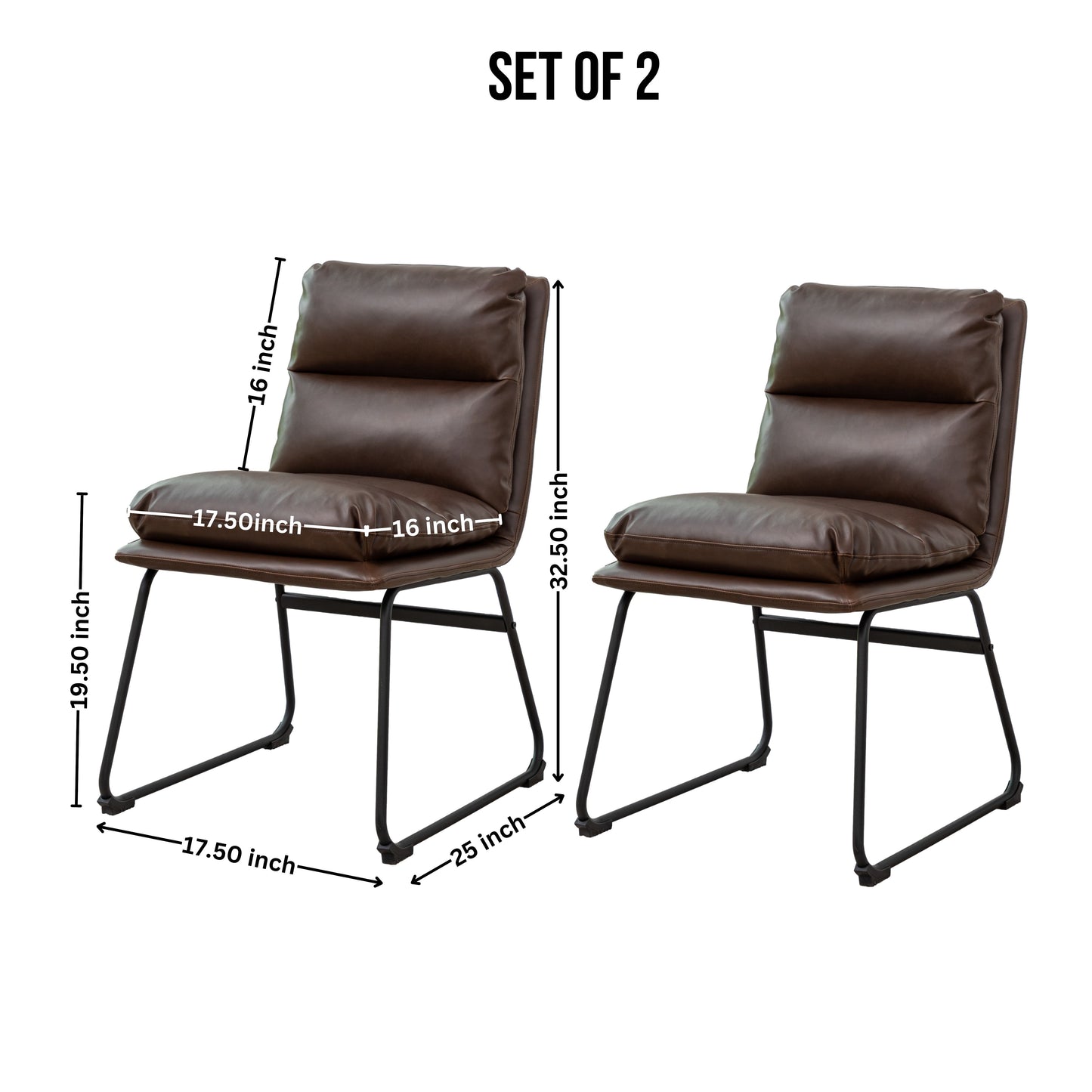 Set of  brown faux leather accent chairs with black metal legs midcentury modern style