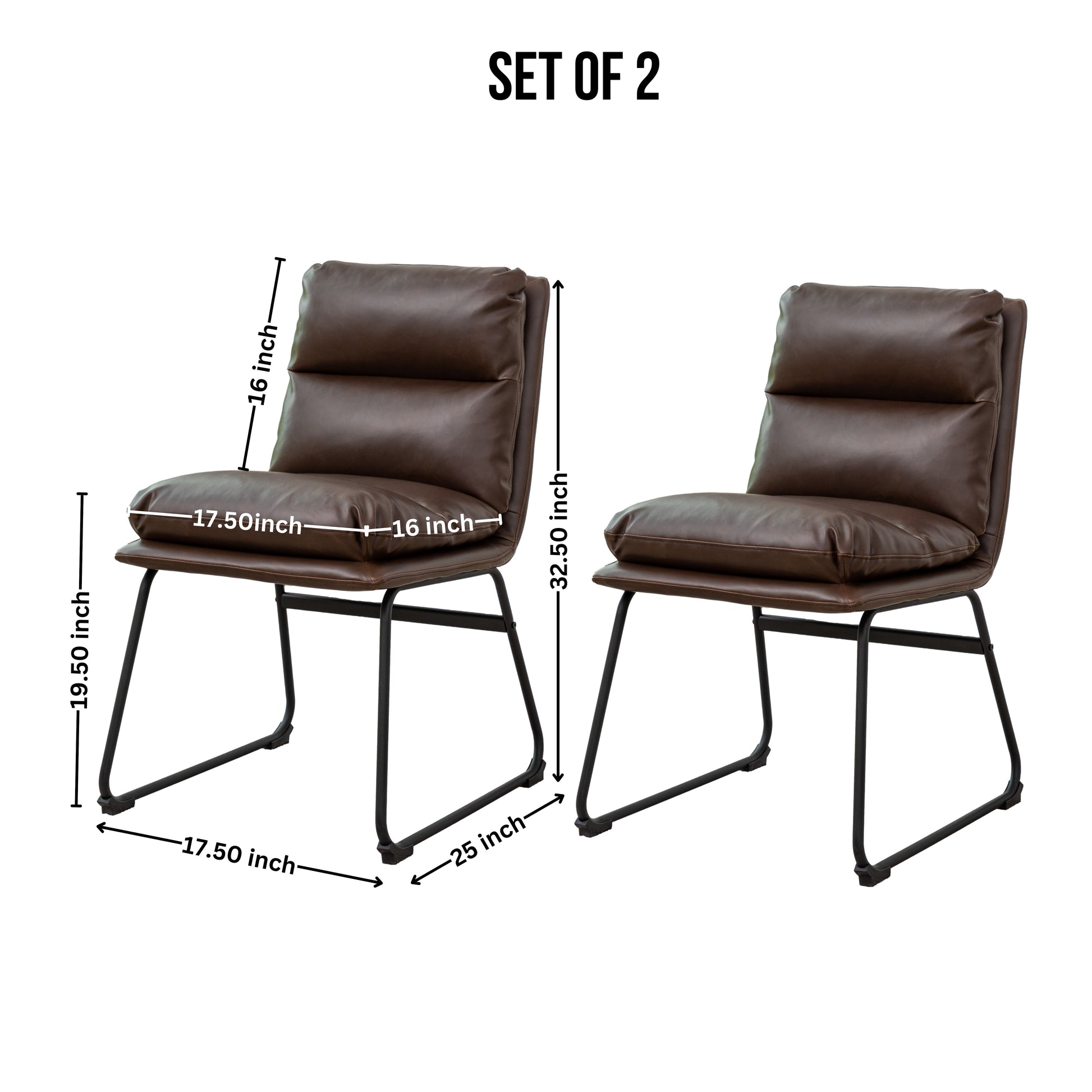 Set of  brown faux leather accent chairs with black metal legs midcentury modern style