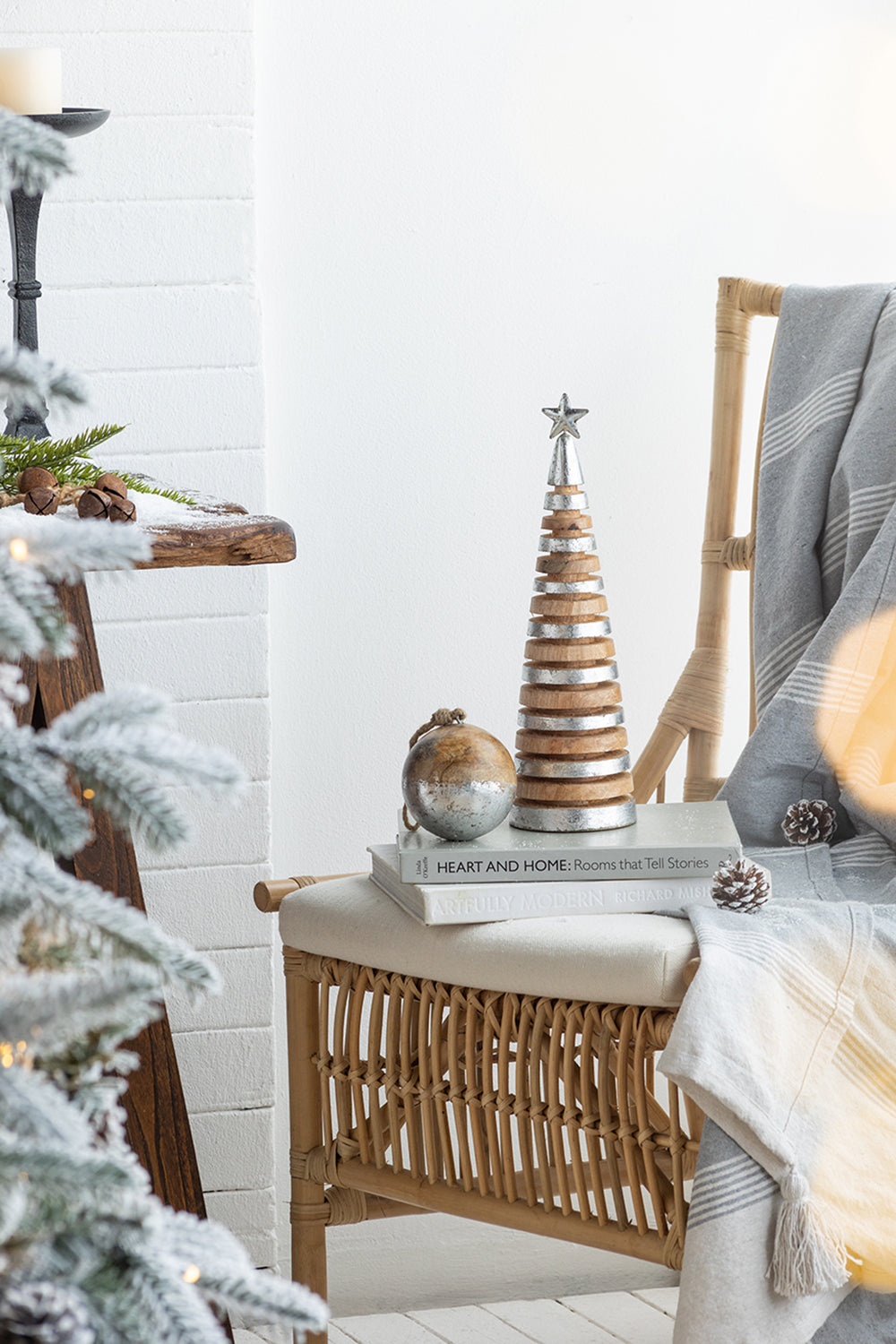 Wooden and metal tiered tree decoration with a star topper perfect for holiday displays