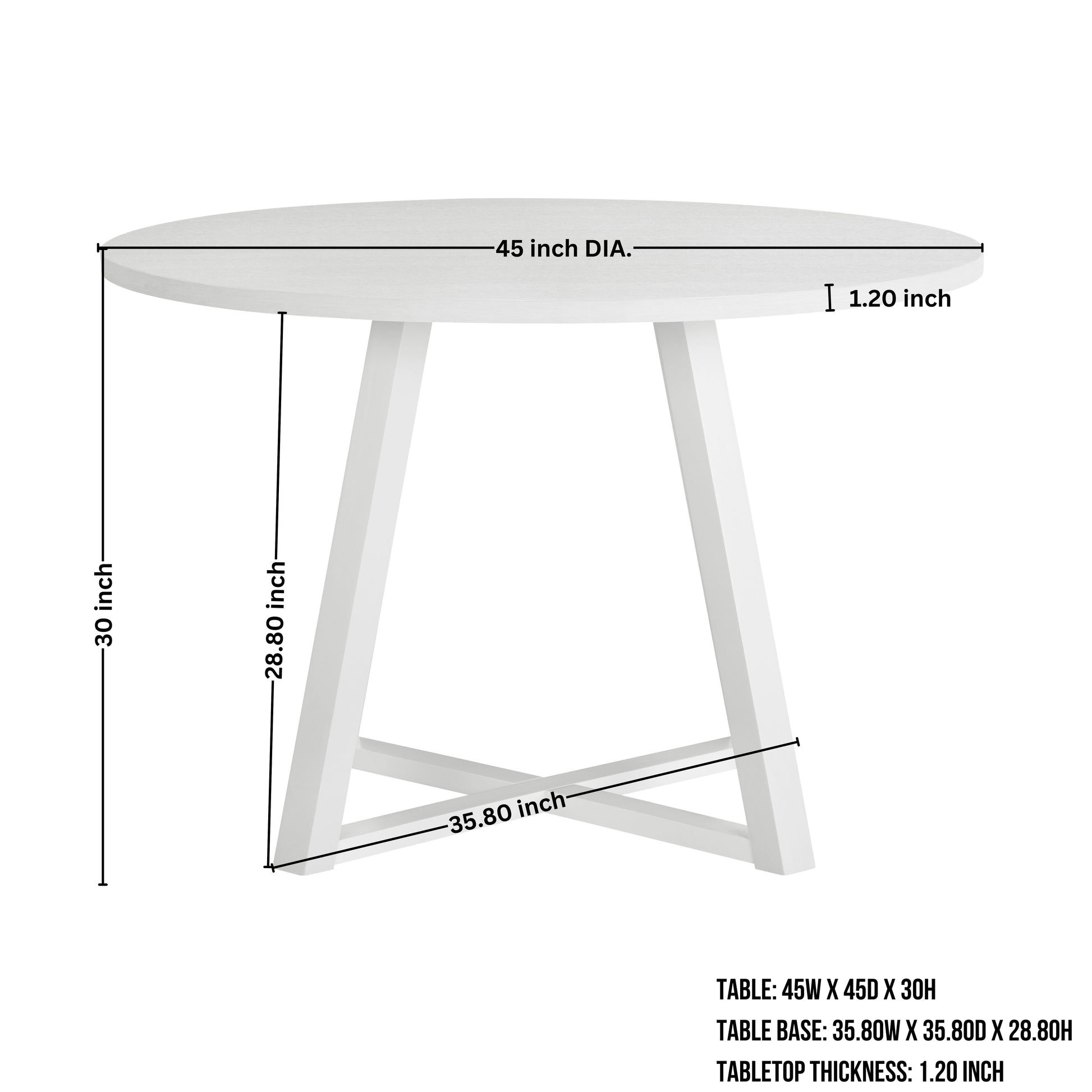 White round dining table with solid wood construction and minimalist design  inch diameter
