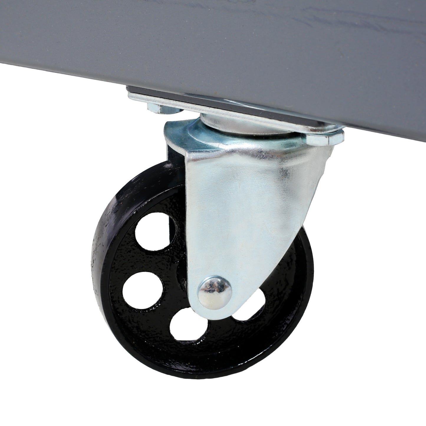 Heavy duty black cast iron caster wheel with steel mounting plate for industrial carts