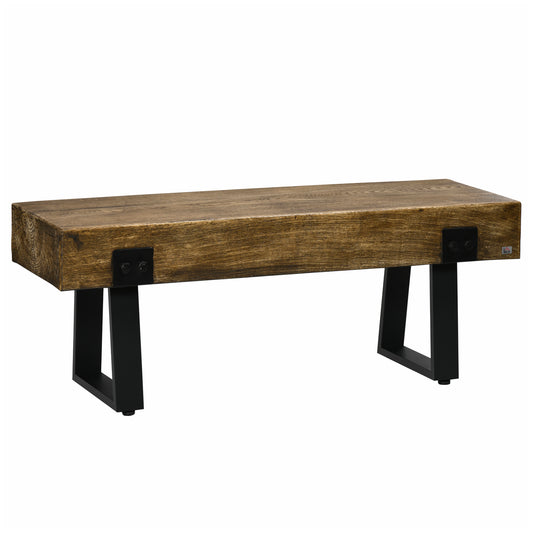 Rustic wood bench with black metal legs
