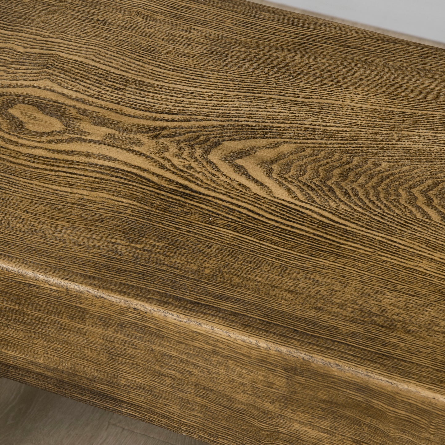 Closeup view of distressed oak wood grain texture natural brown finish