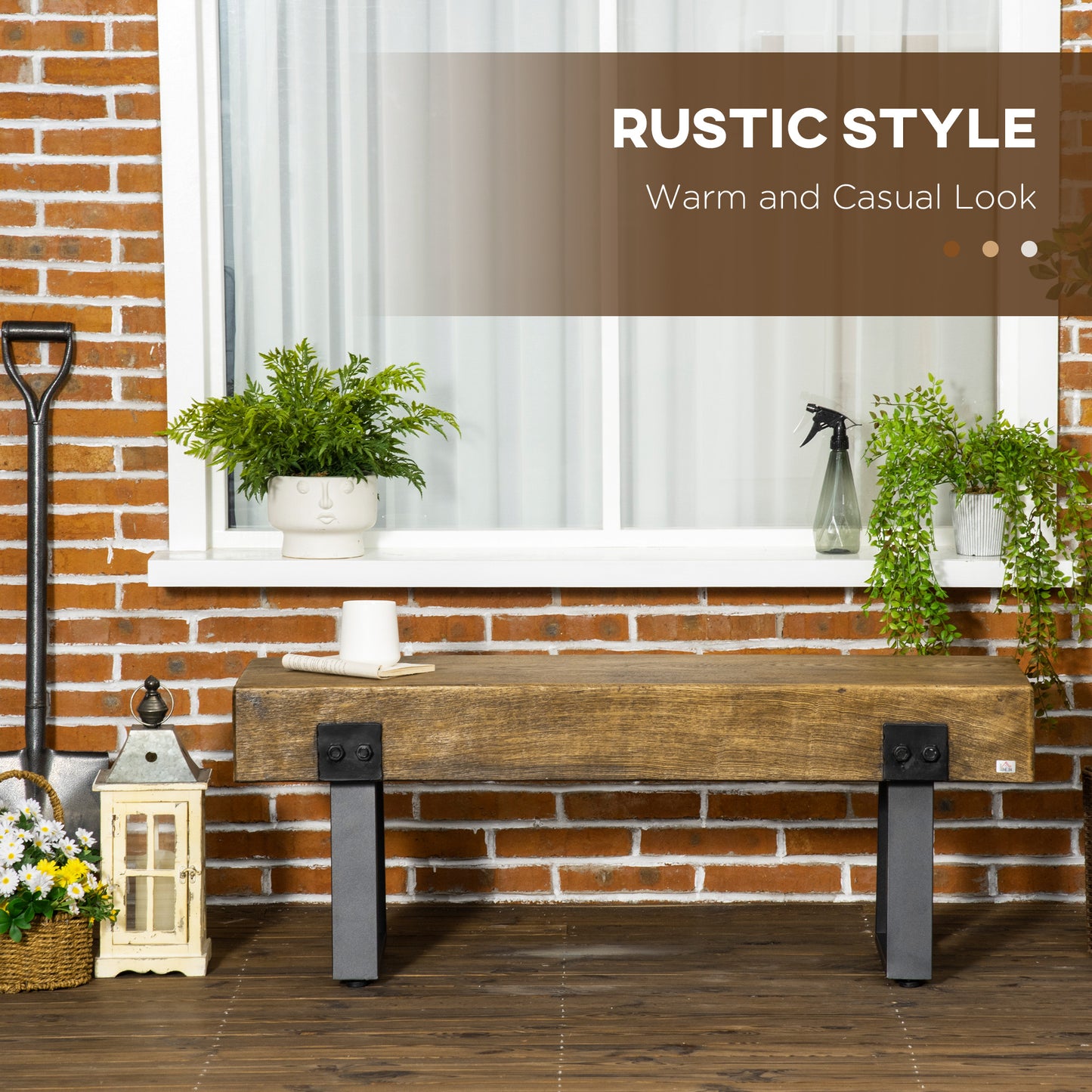 Solid wood bench with black metal legs for rustic decor