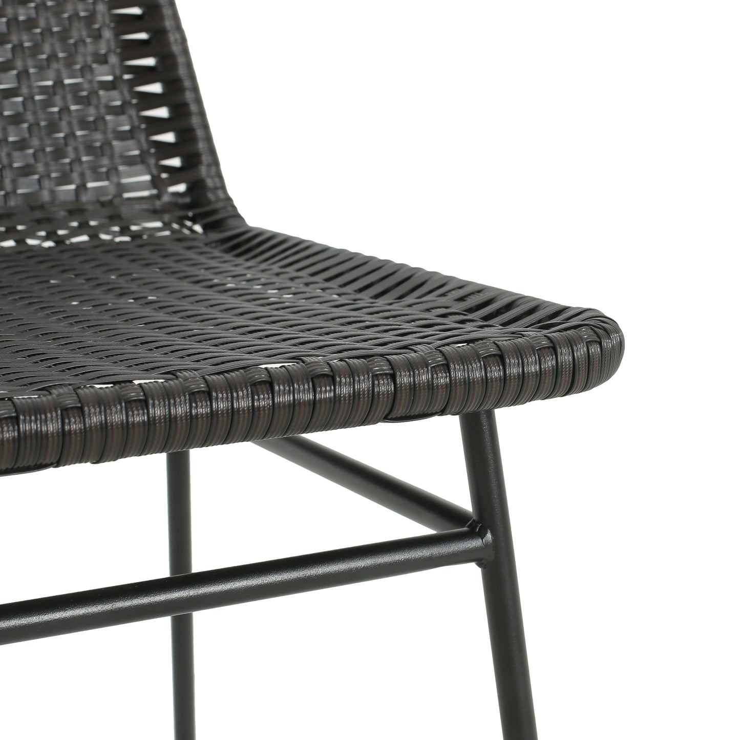 Dark brown woven rattan bar stool seat with black metal legs perfect for modern kitchens