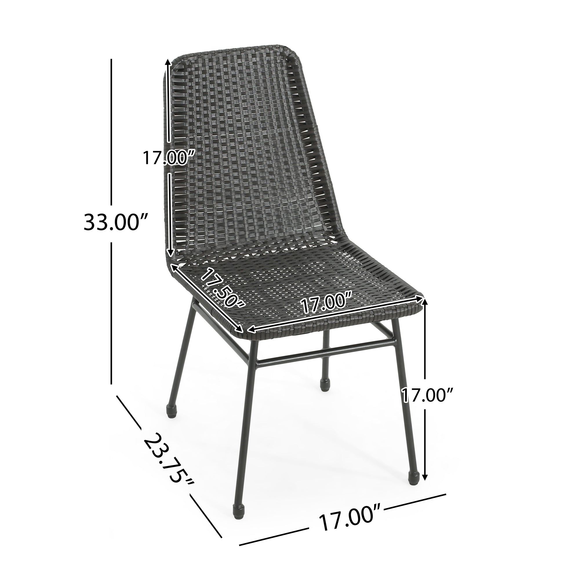 Dark gray wicker dining chair with metal legs ideal for patio use
