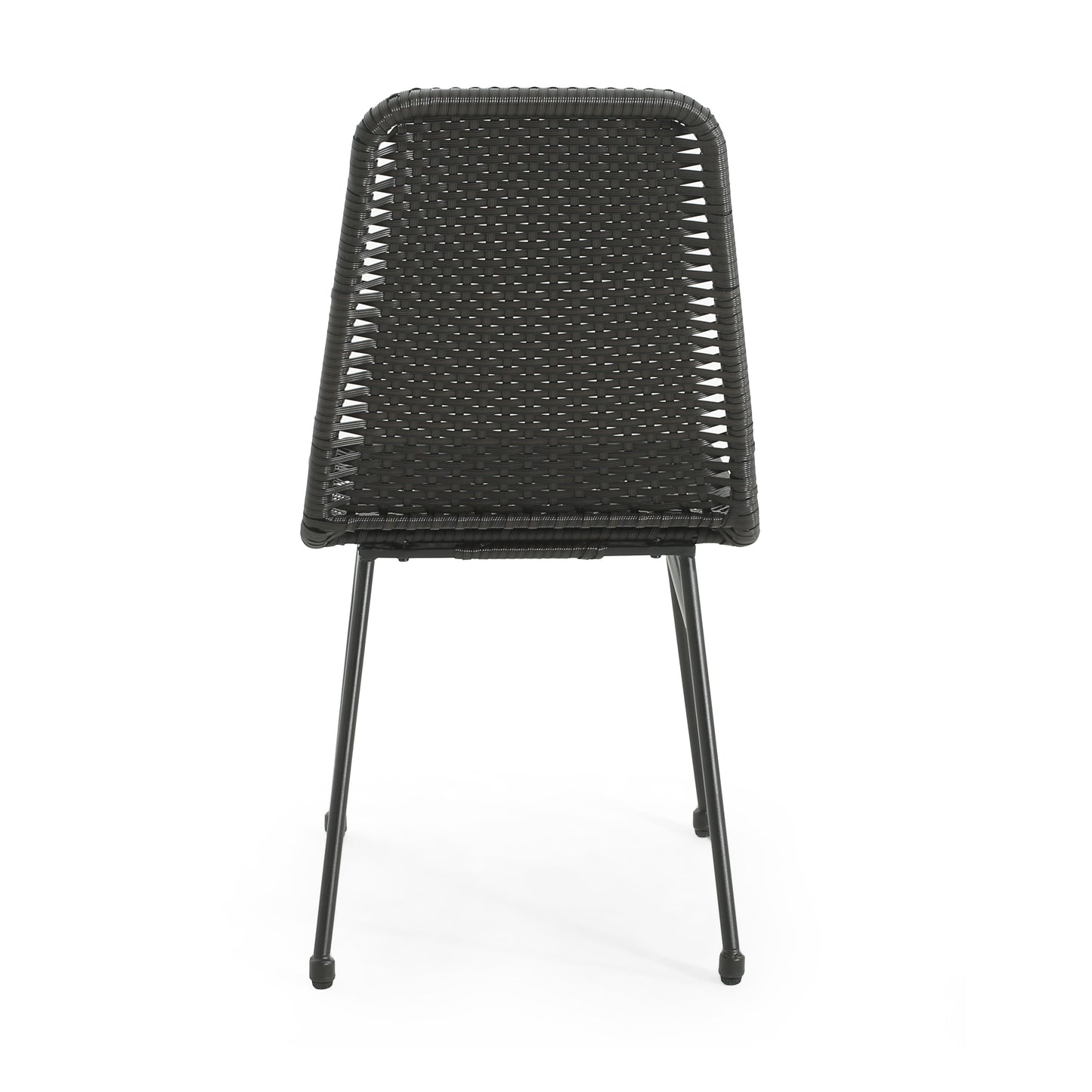 Dark gray woven rattan chair with black metal legs modern patio furniture