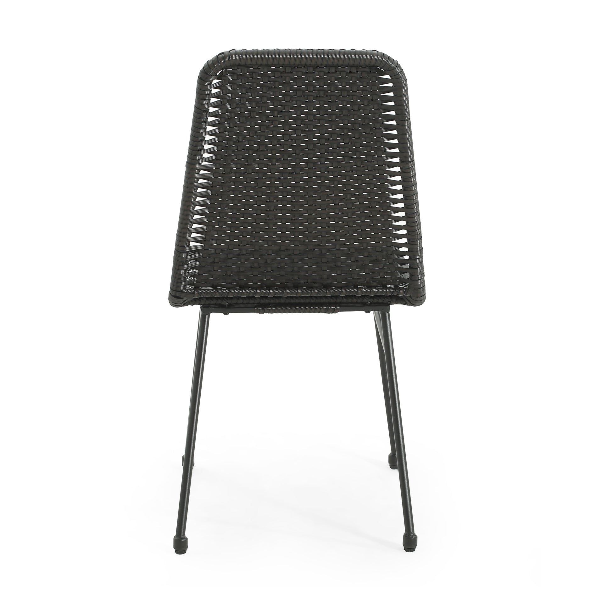 Dark gray woven rattan chair with black metal legs modern patio furniture