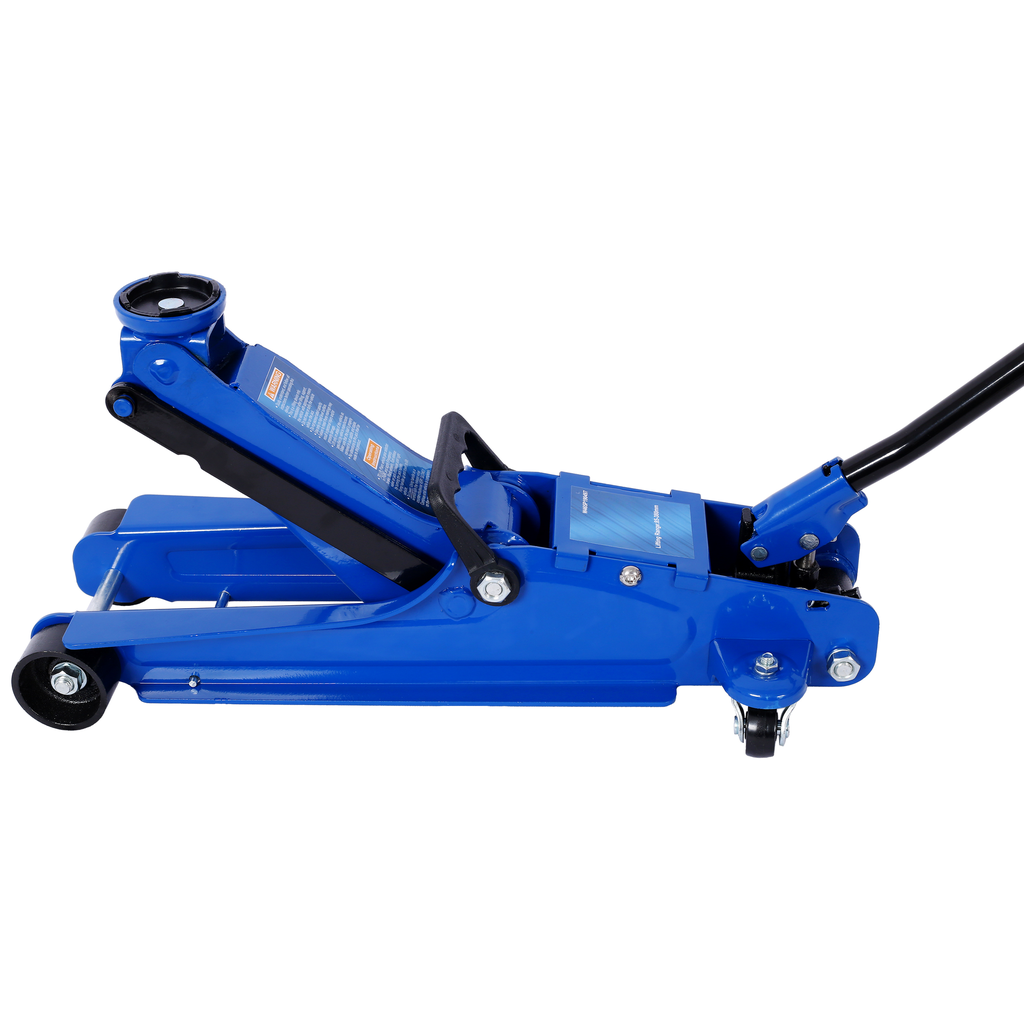 Blue heavy duty floor jack with a lifting range of mm
