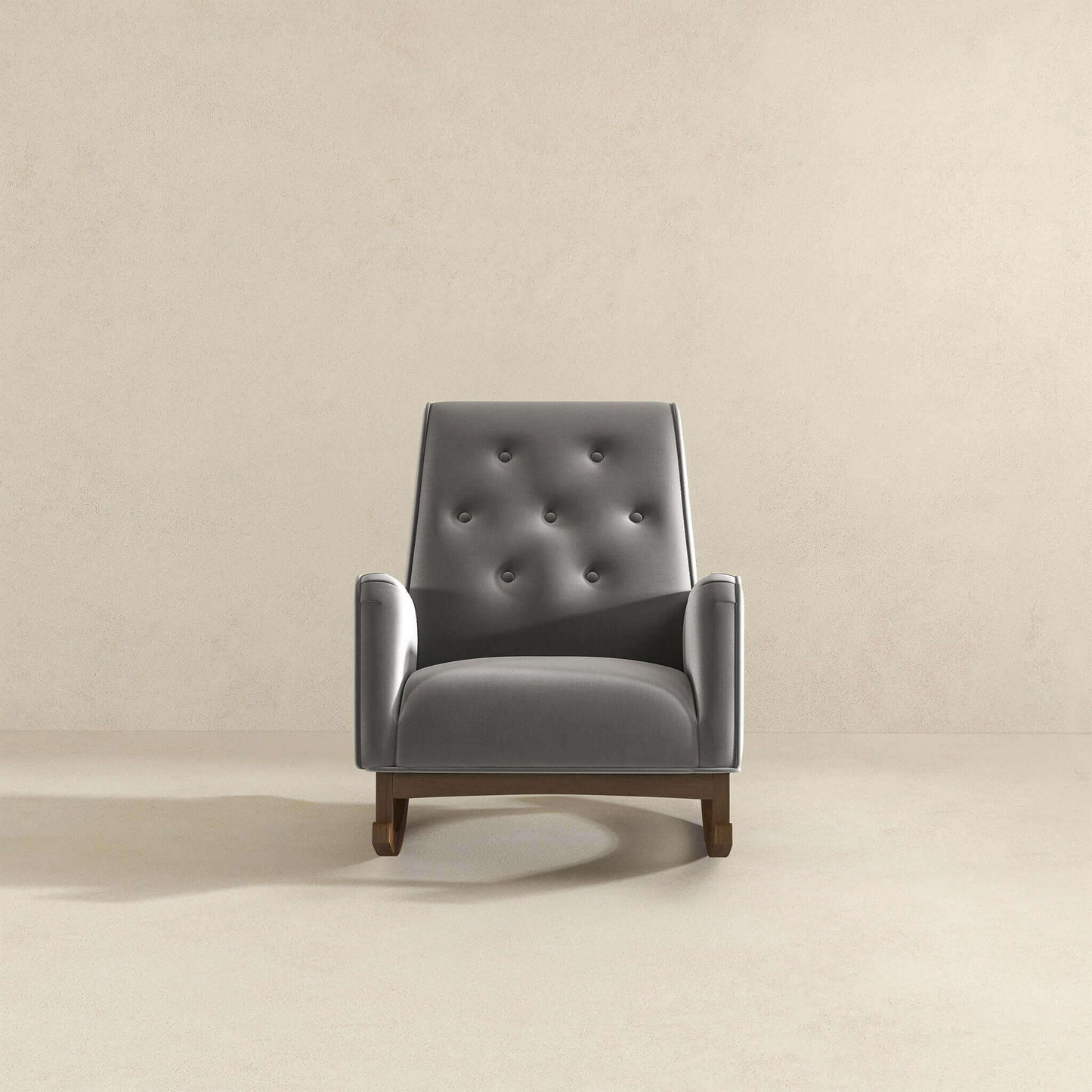 Tufted gray upholstered accent chair with wooden legs for a modern living room