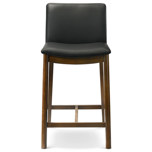 Black leather counter stool with wooden legs