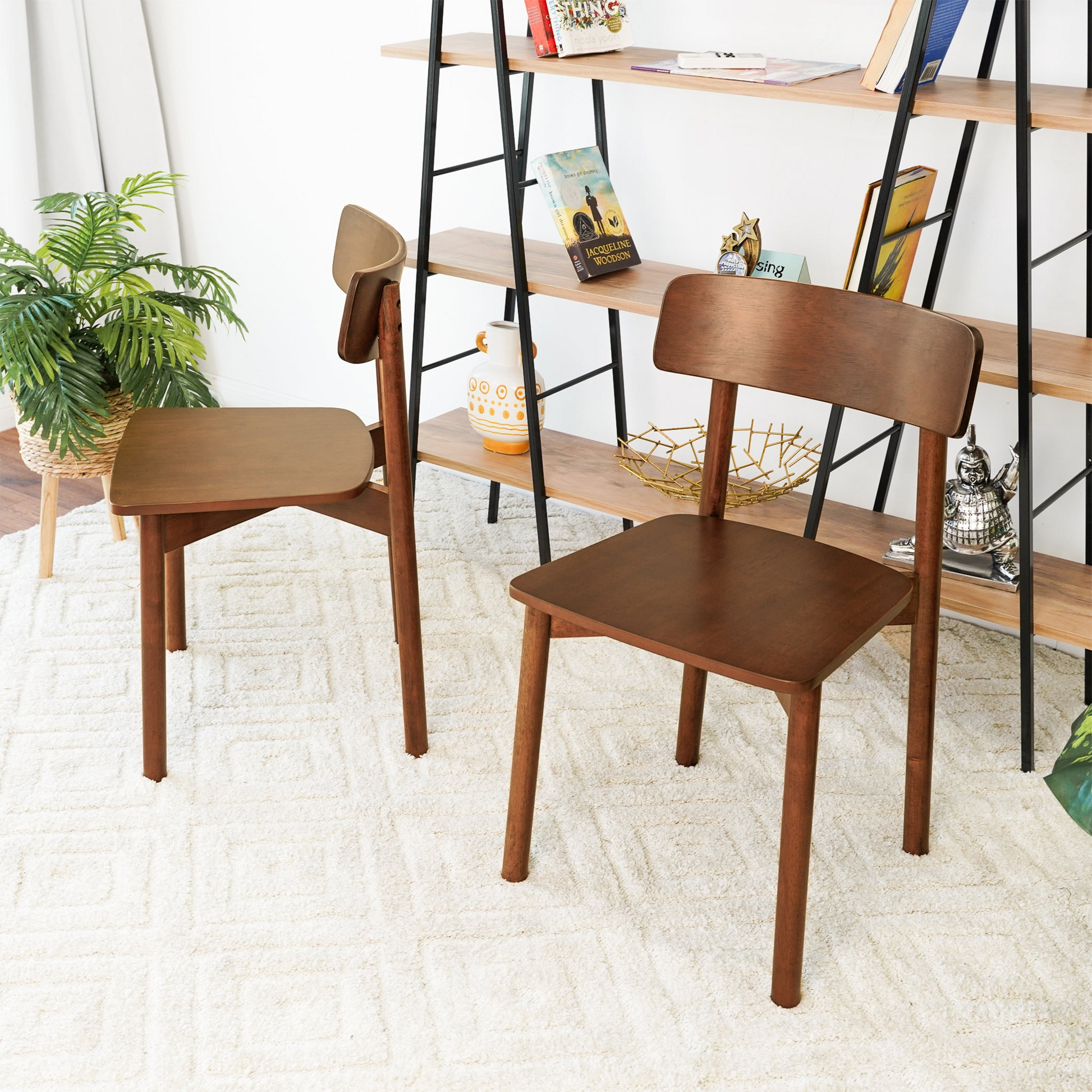 Midcentury modern wooden dining chair with a curved backrest