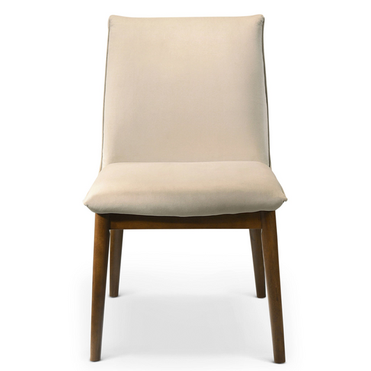 Cream upholstered dining chair with dark wood legs ideal for modern kitchens