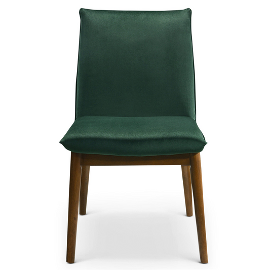Emerald green velvet dining chair with wooden legs modern design