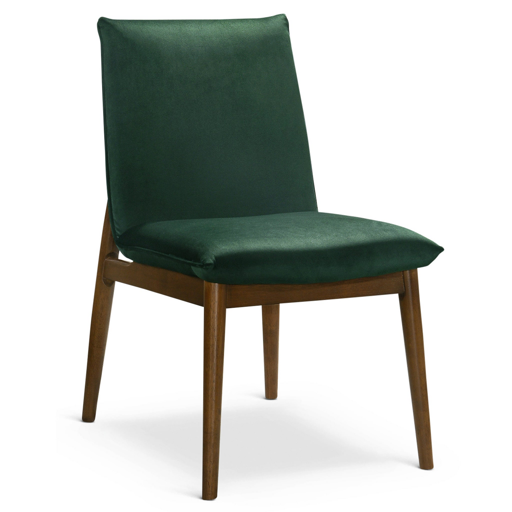 Emerald green velvet upholstered dining chair with wooden legs modern design